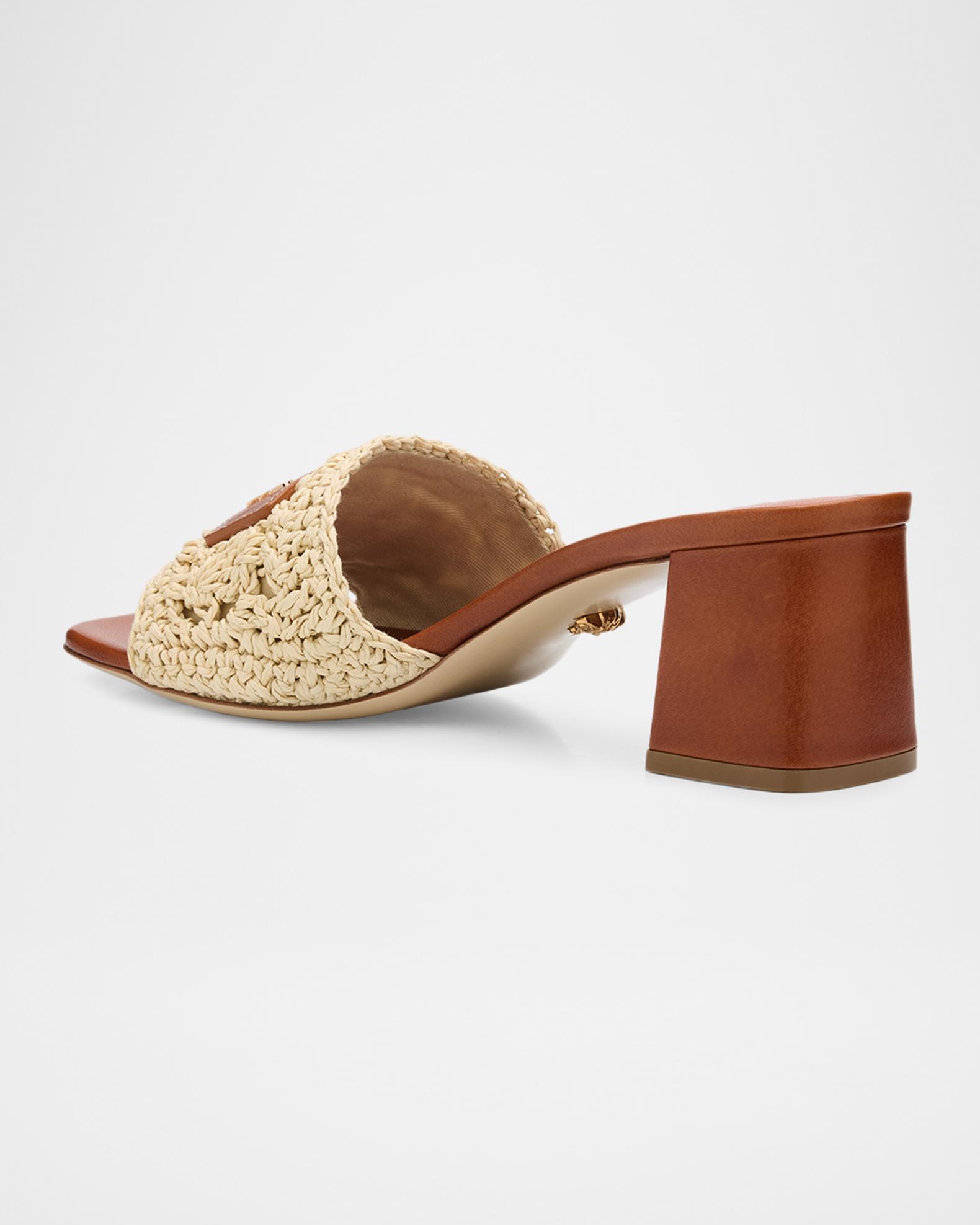 Versace 55mm Logo Tag Leather and Raffia Mule Sandals  display picture 1