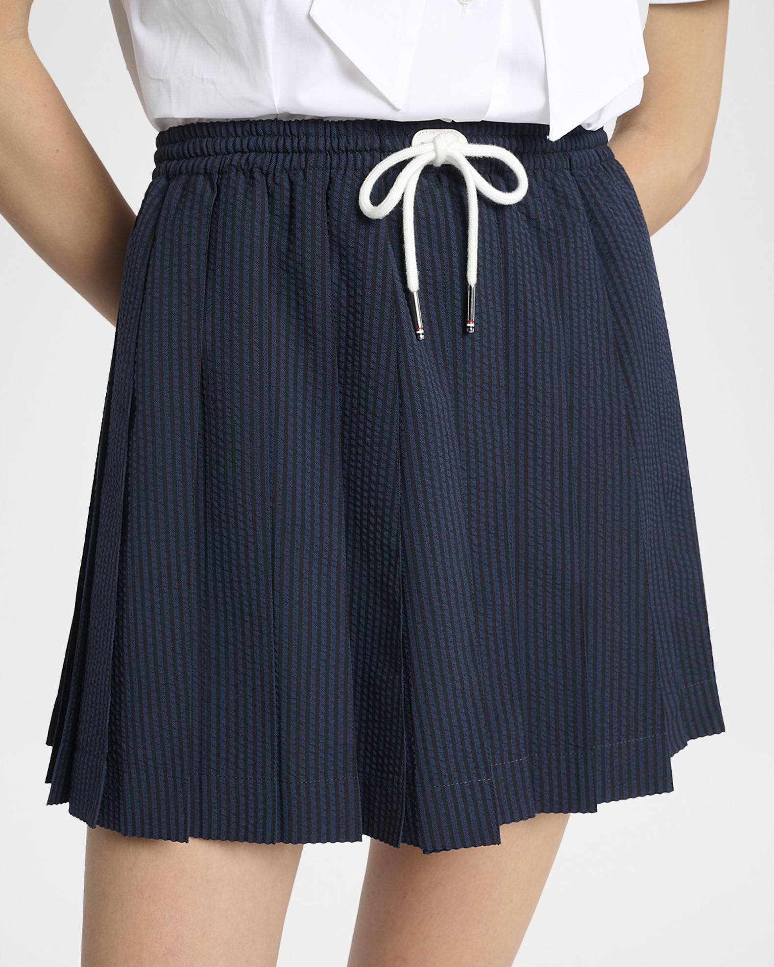 Thom Browne Pleated Seersucker Mini Drawstring Skirt | Neiman Marcus