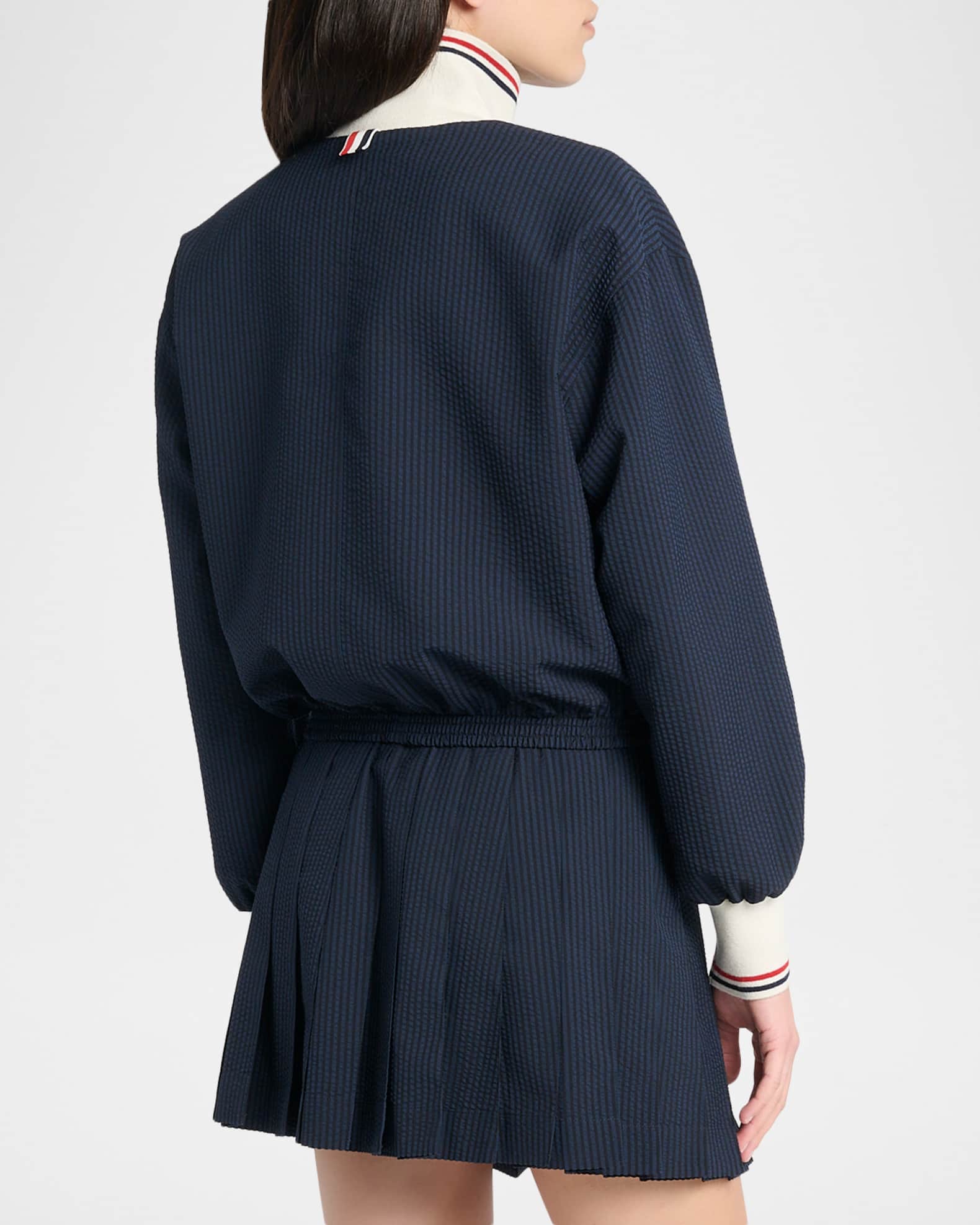 Thom Browne Seersucker Drawstring Track Jacket | Neiman Marcus