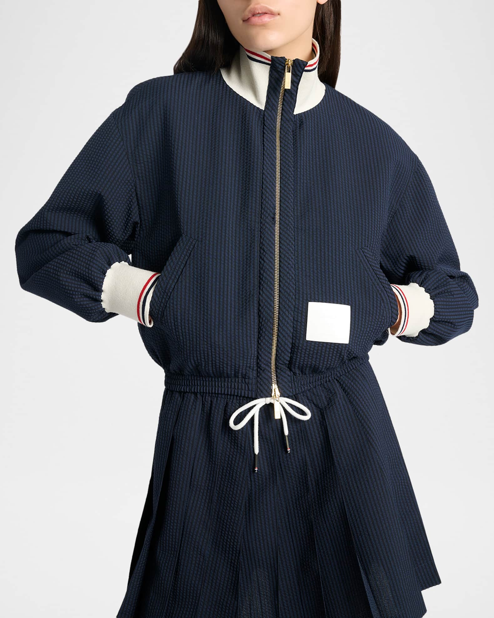 Thom Browne Seersucker Drawstring Track Jacket | Neiman Marcus