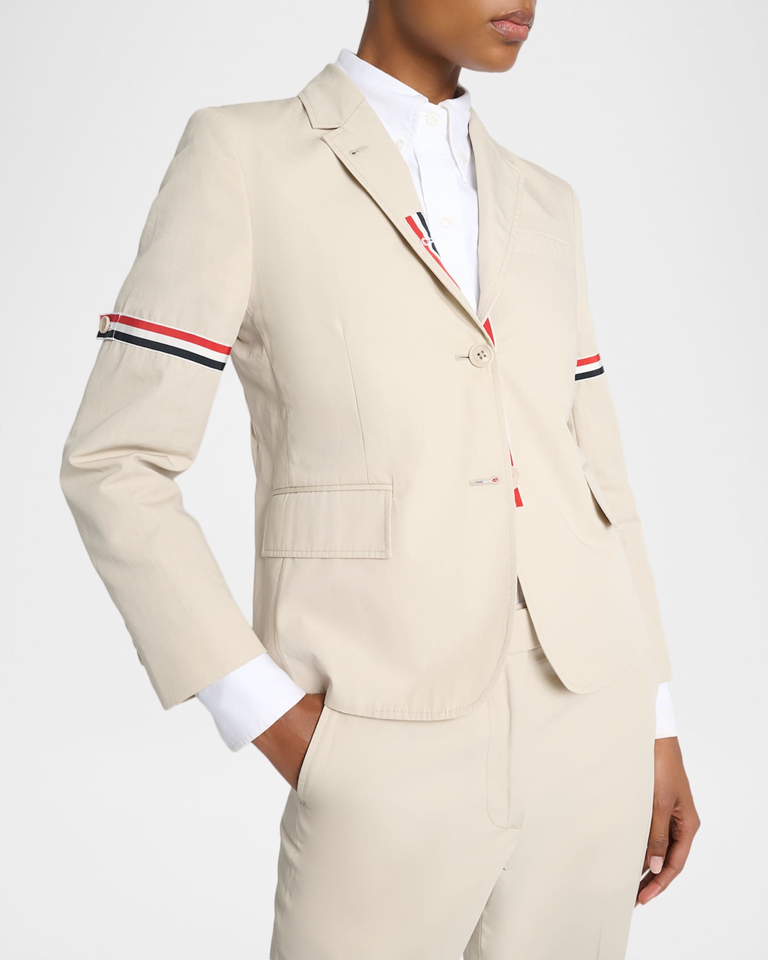 Thom Browne Grosgrain Arm-Band Single-Breasted Cotton Sport Coat