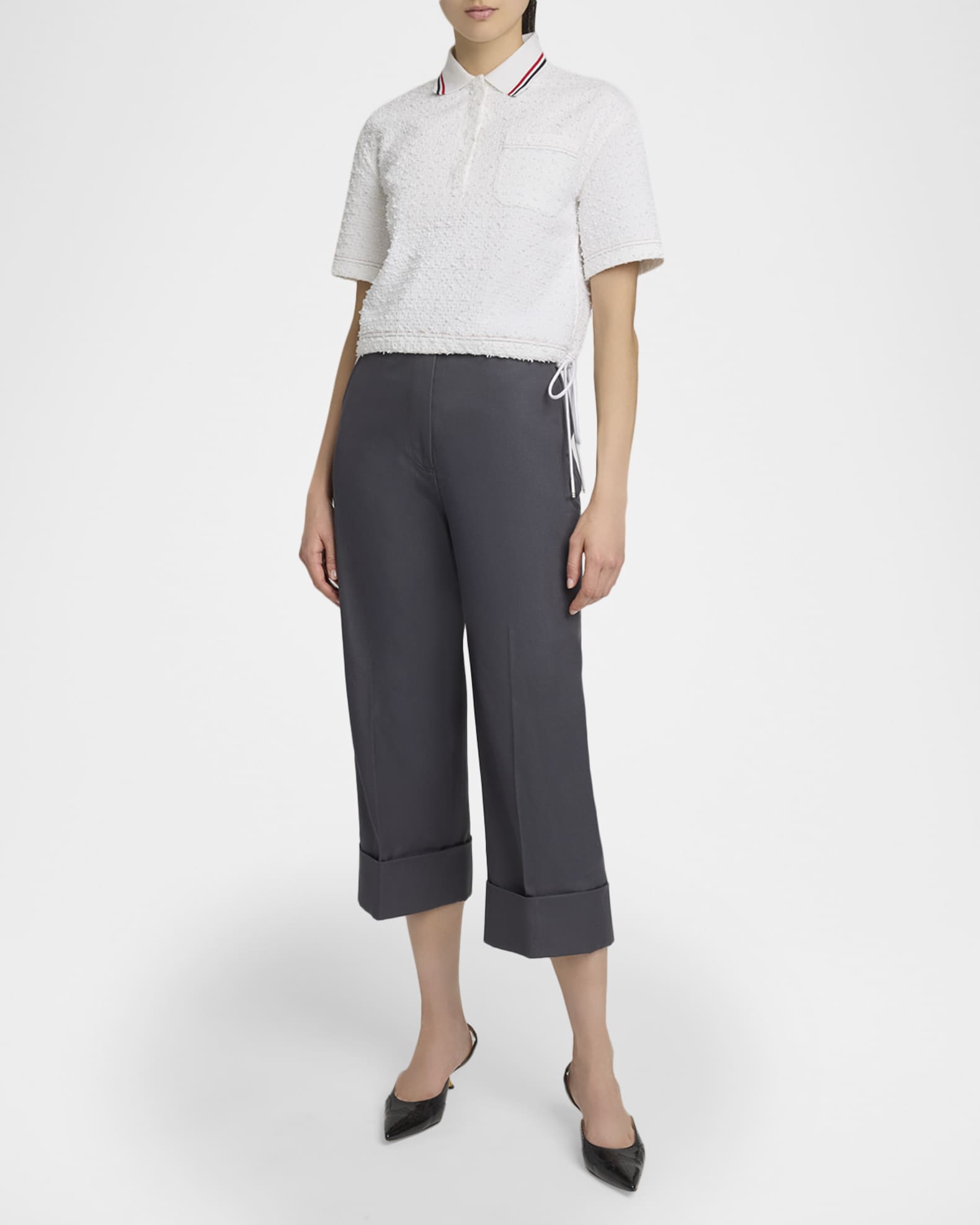 Thom Browne Drawstring Hem Crop Polo Shirt | Neiman Marcus