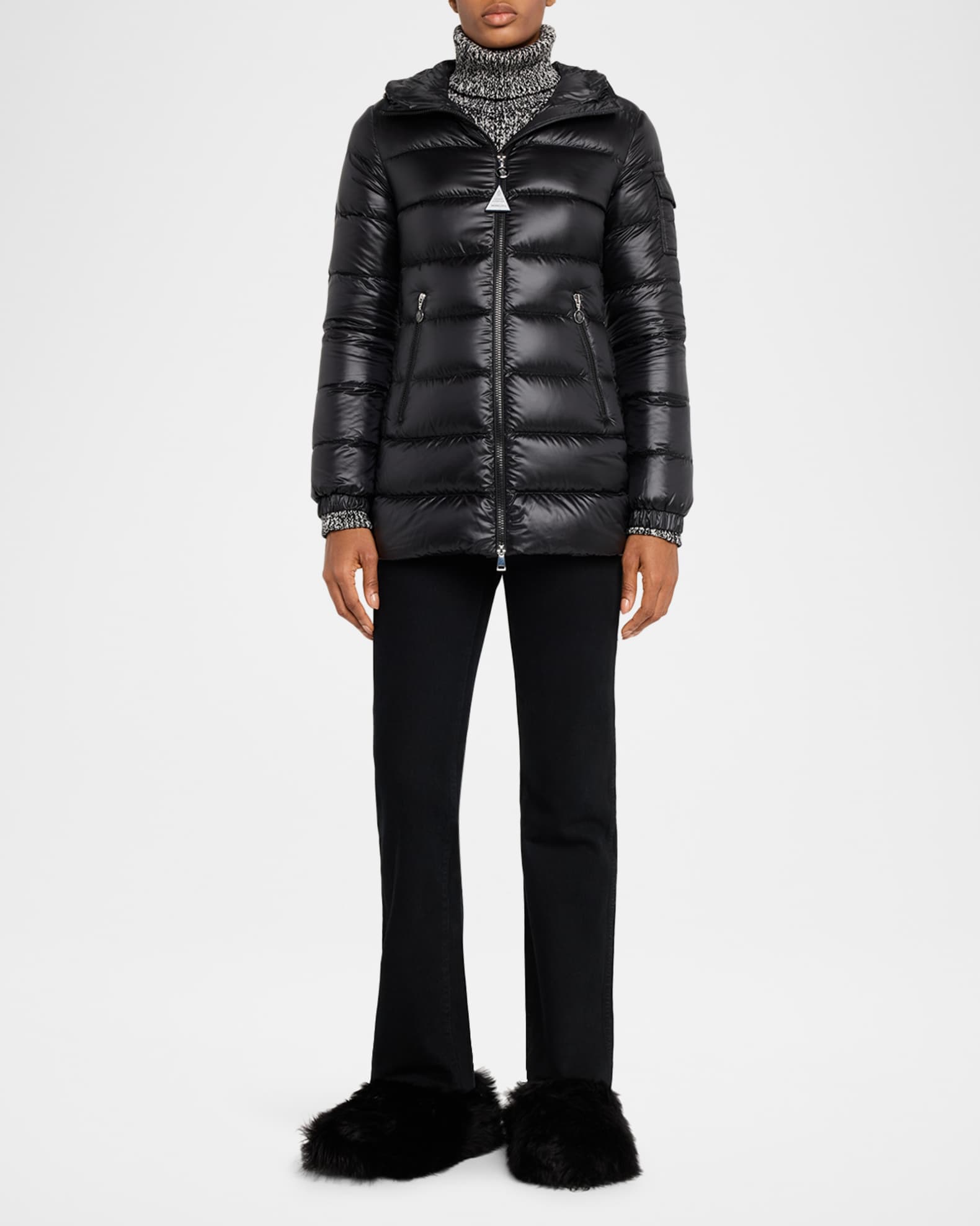 Moncler Glements Hooded Mid-Length Down Jacket | Neiman Marcus