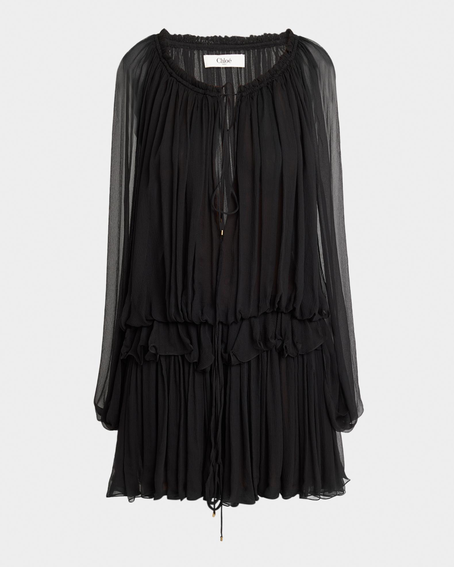 mini cape dress in silk georgette Chloe Ruffled Cape-effect Silk Mini Dress In Neutral