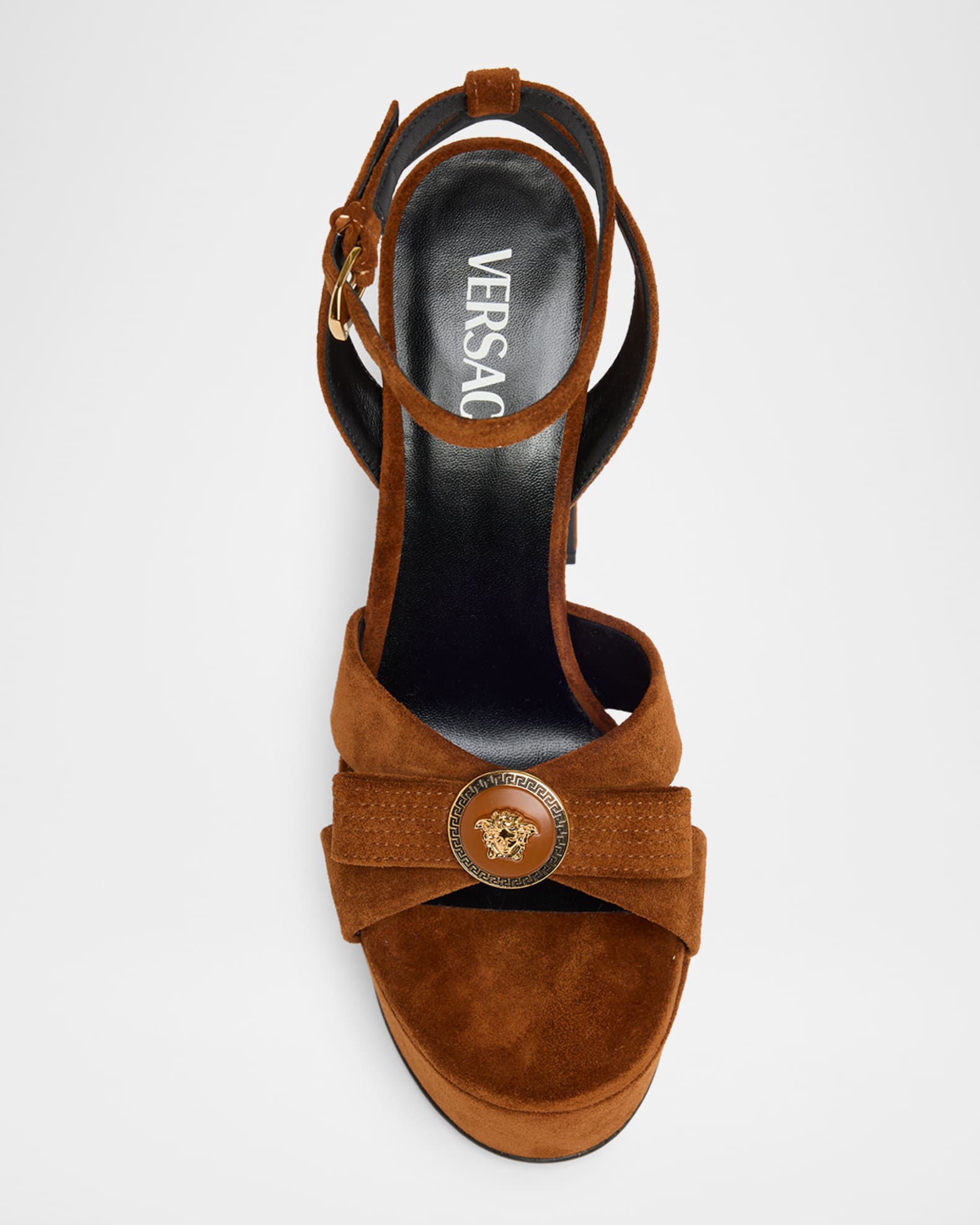 Versace 140mm Gianni Ribbon Suede Platform Sandals | Neiman Marcus