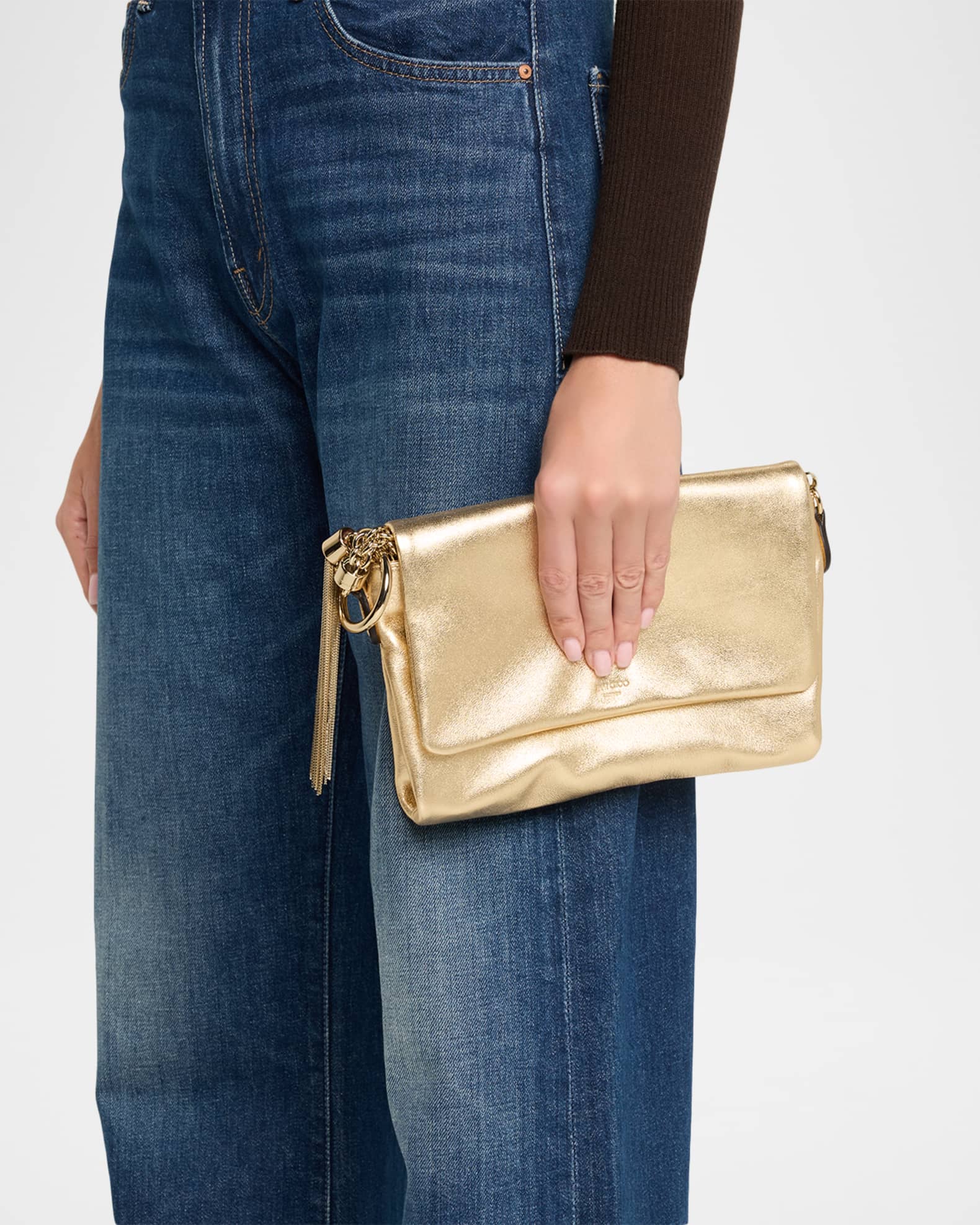 【新品未使用】JIMMY CHOO／CALLIE Gold Metallic Leather Clutch Bag With Chain Strap | CALLIE | Pre