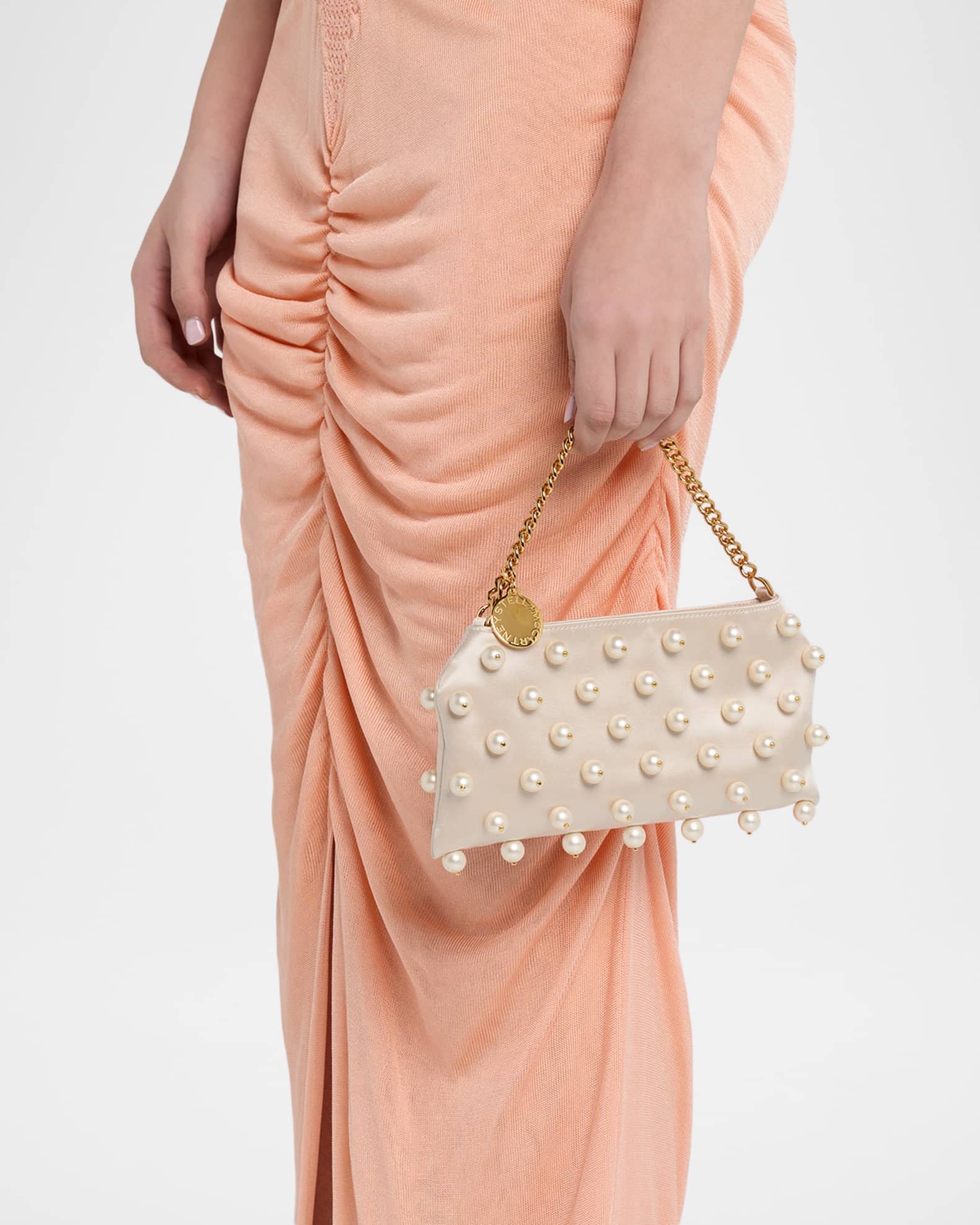 Stella McCartney Falabella Mini Pearly-Embellished Satin Clutch
