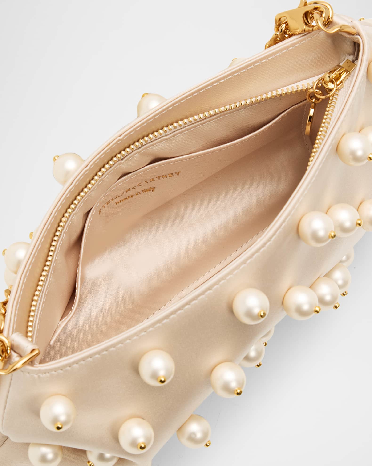 Stella McCartney Falabella Mini Pearly-Embellished Satin Clutch