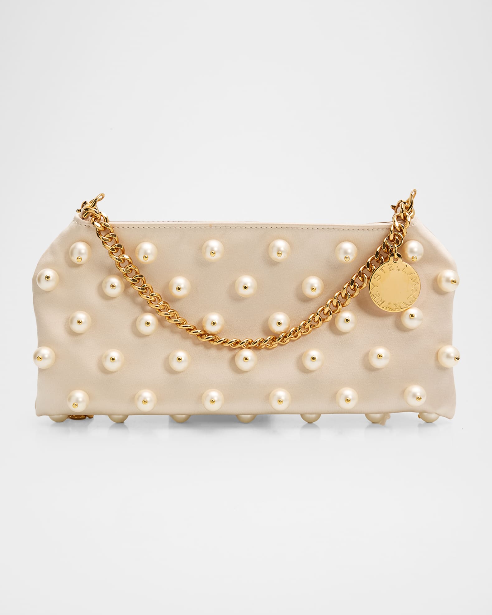 Stella McCartney Falabella Mini Pearly-Embellished Satin Clutch
