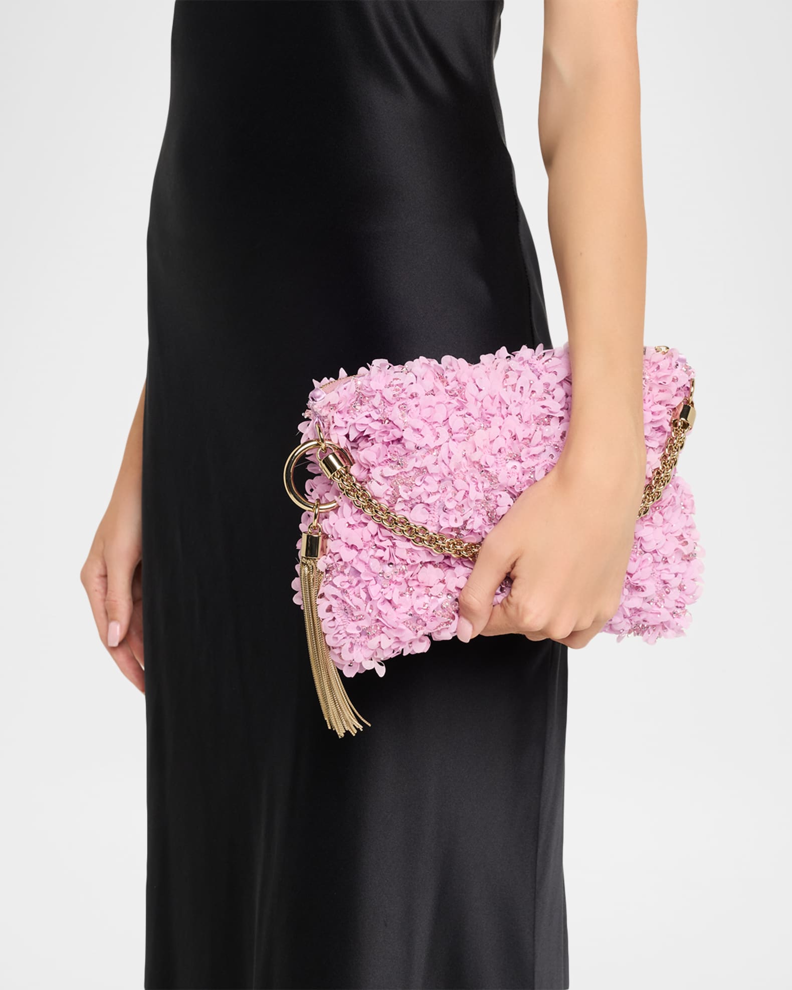 Jimmy Choo Callie Beaded Petal Ruffle Top-Handle Bag | Neiman Marcus