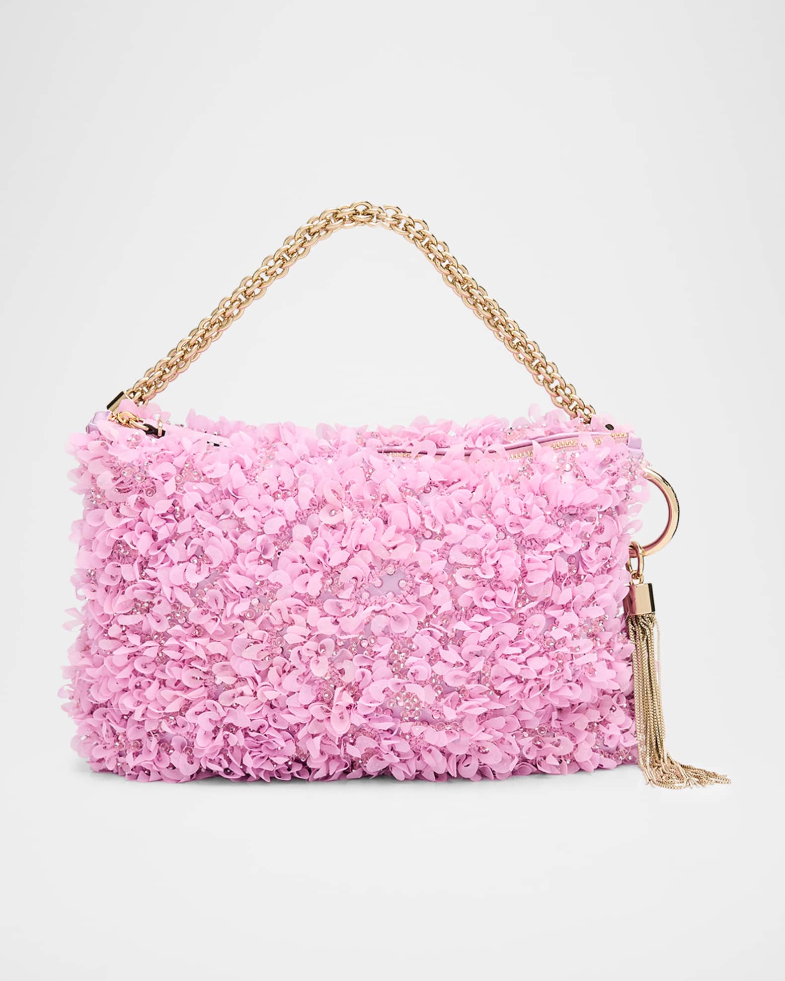 Jimmy Choo Callie Beaded Petal Ruffle Top-Handle Bag | Neiman Marcus