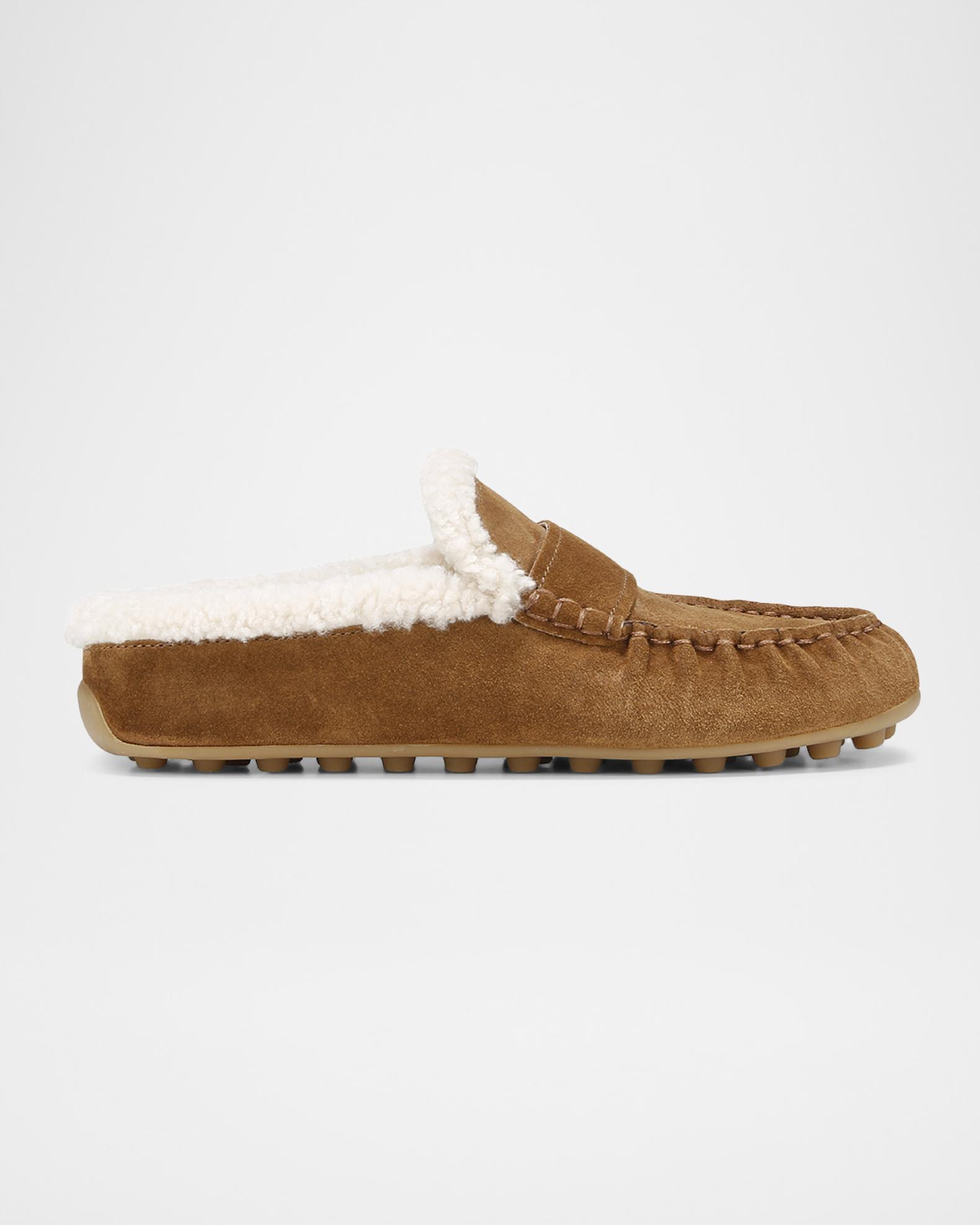 Vince Berkley Shearling-Lined Suede Driver Mules | Neiman Marcus
