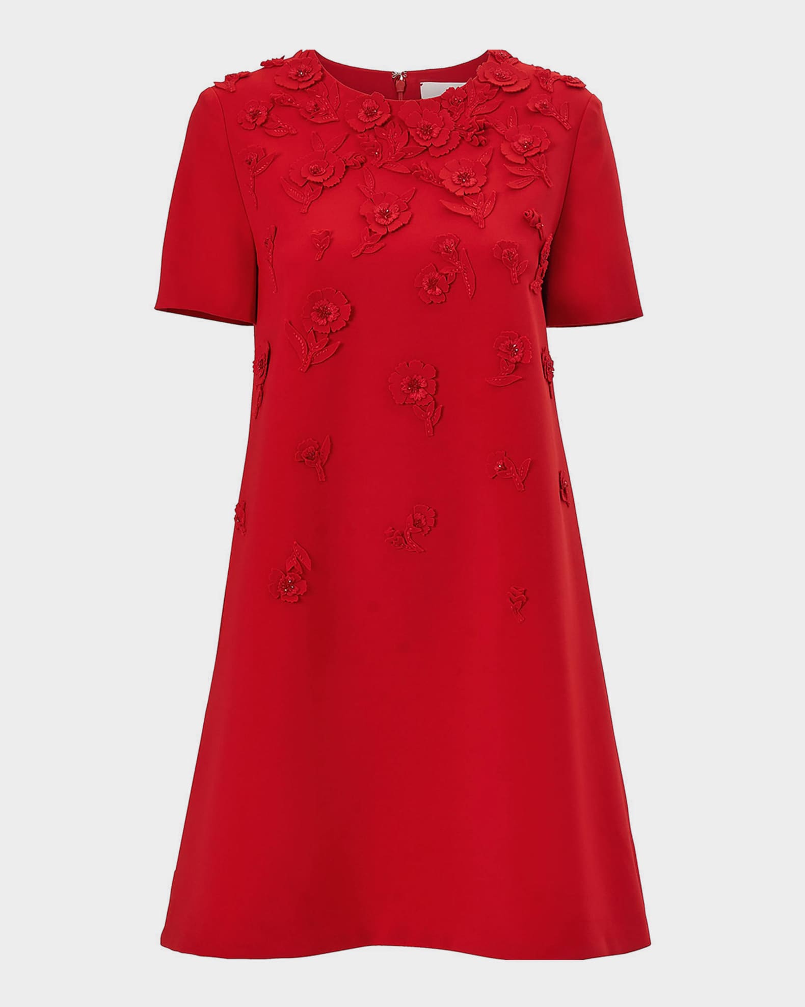 Carolina Herrera Carnation Embroidered Short-Sleeve Mini Dress