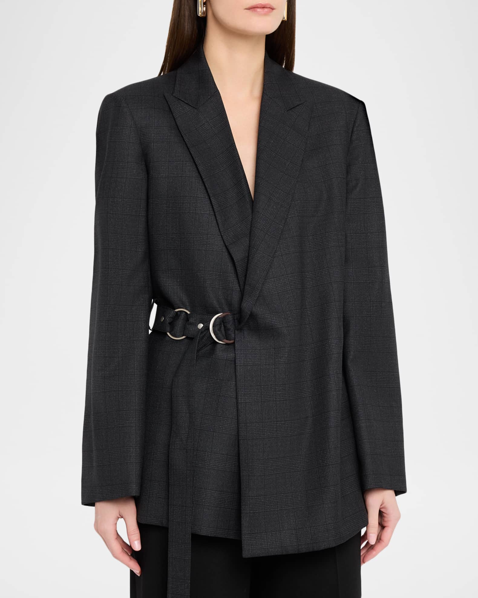 w*u様 LOEWE ダークグレー ジャケット Loewe Plaid Draped Blazer | Neiman Marcus