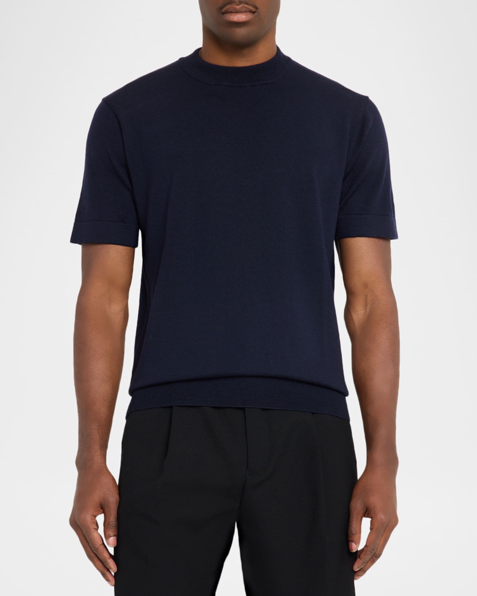 Balmain Men's Embroidered Logo Wool Knit Short-Sleeve Sweater