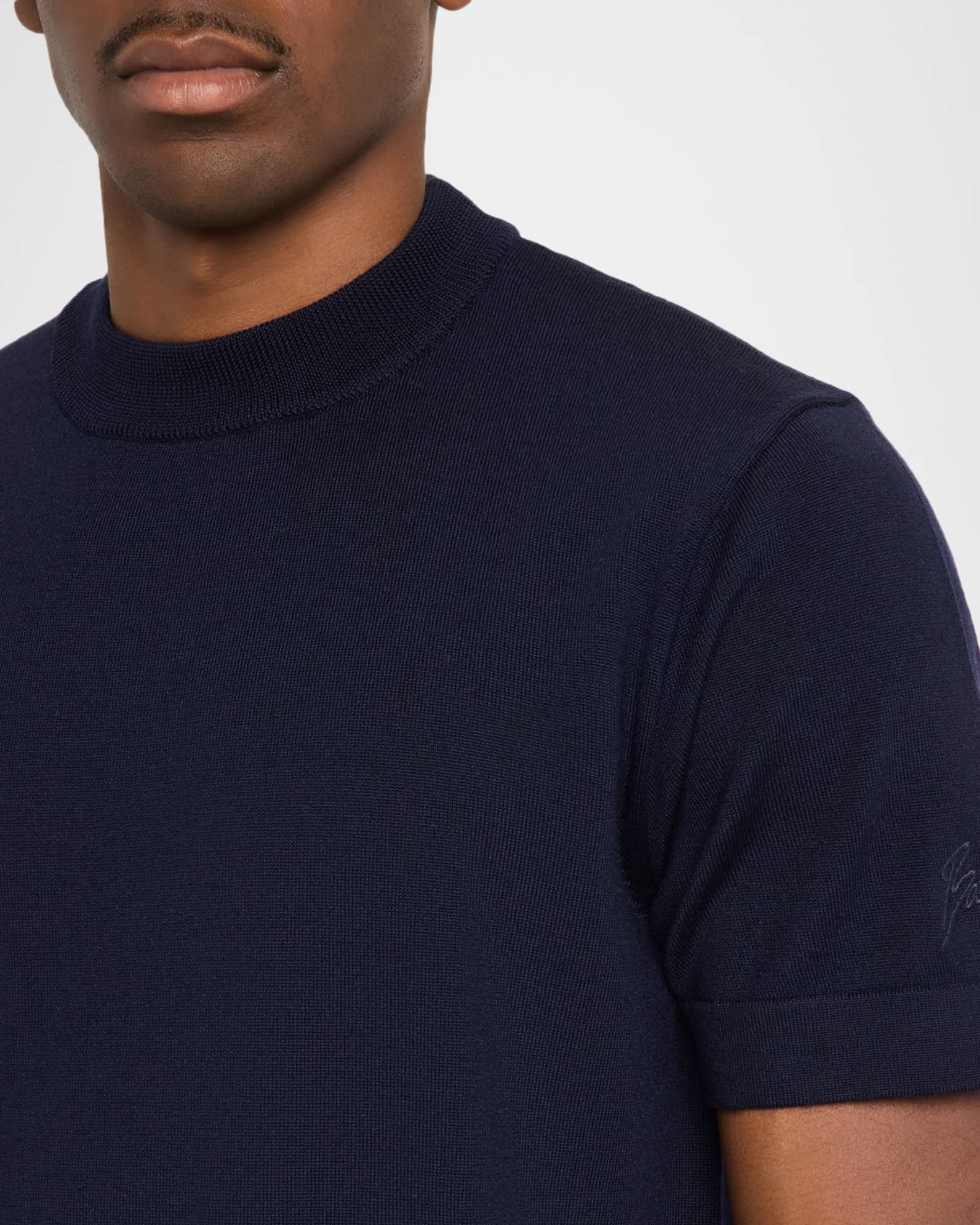 Balmain Men's Embroidered Logo Wool Knit Short-Sleeve Sweater