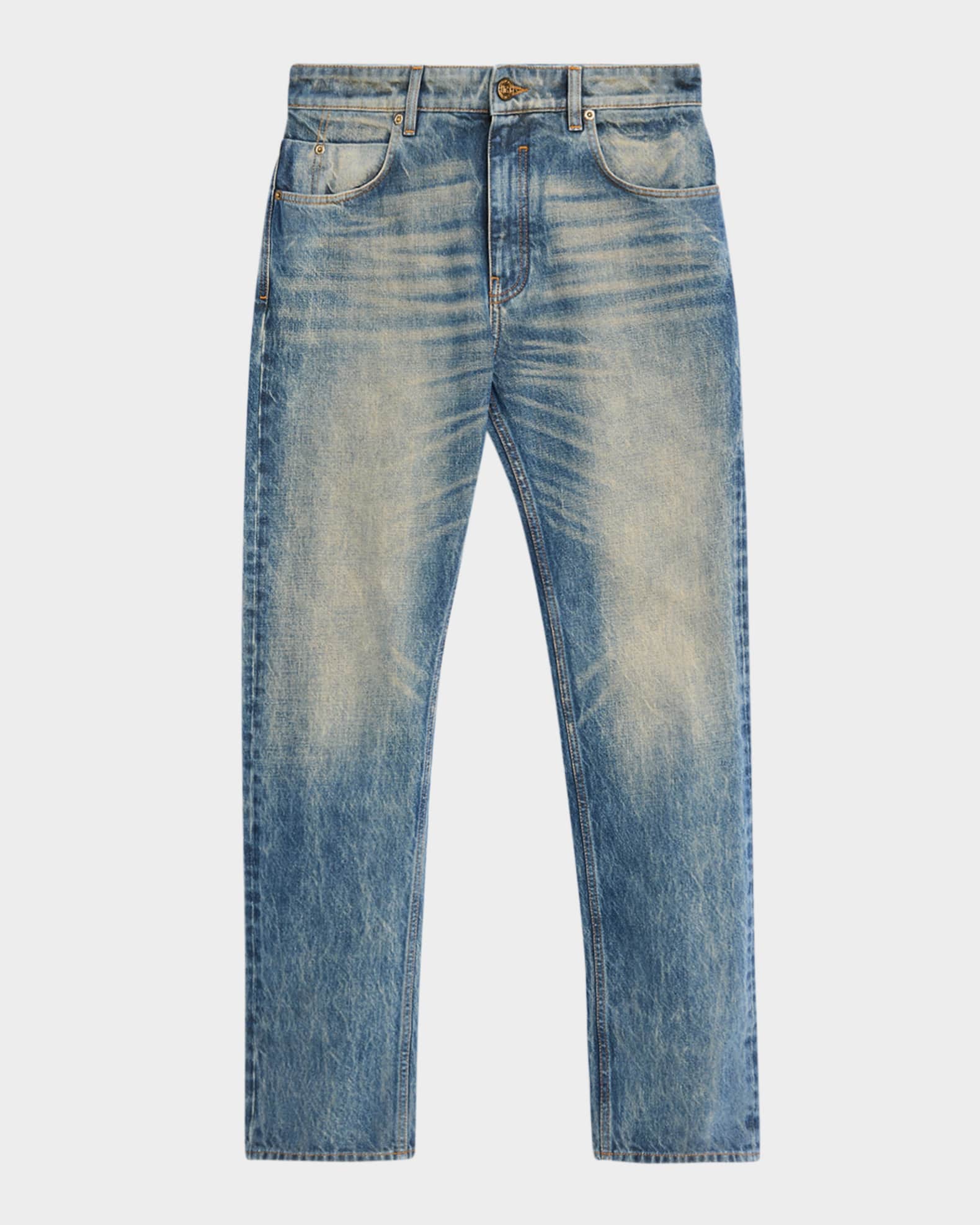 Balmain Men's Slim Straight Leg Faded Denim Jeans | Neiman Marcus