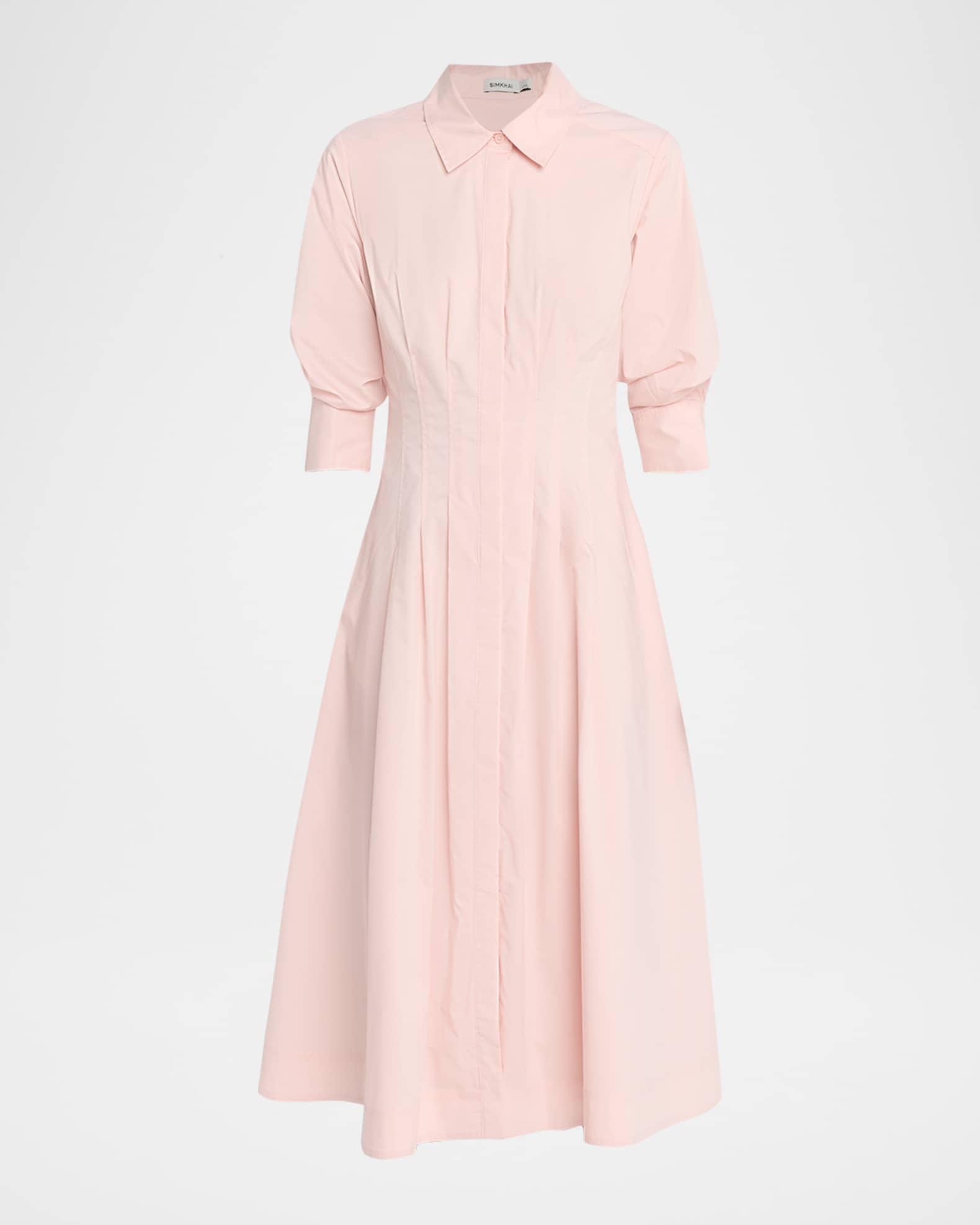 SIMKHAI Jazz Poplin Pintuck Midi Shirtdress | Neiman Marcus