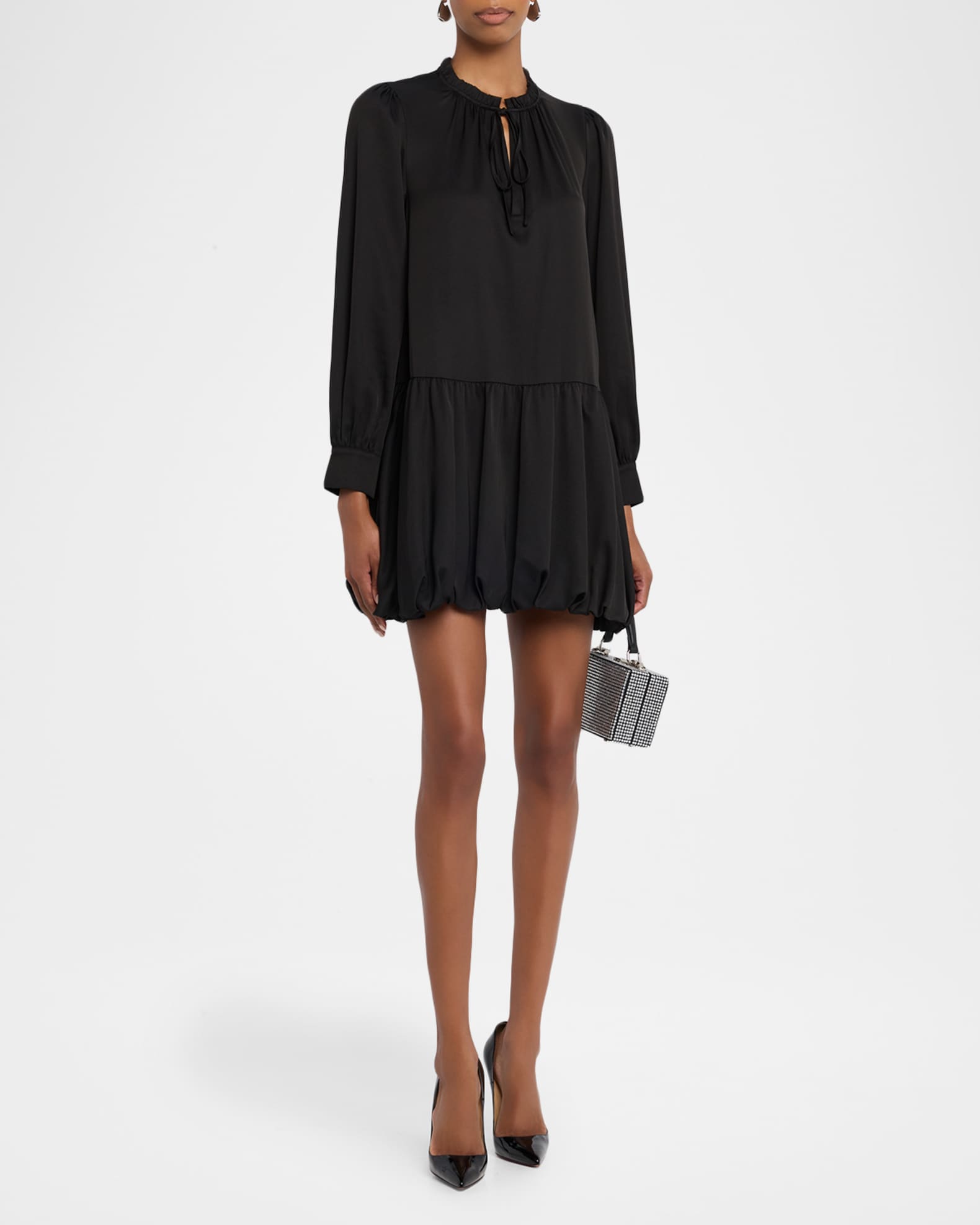 princess polly baby blue dress Stradivarius long sleeve bubble hem mini dress in black – On Sale Now with  Up to 21% Off main image 1