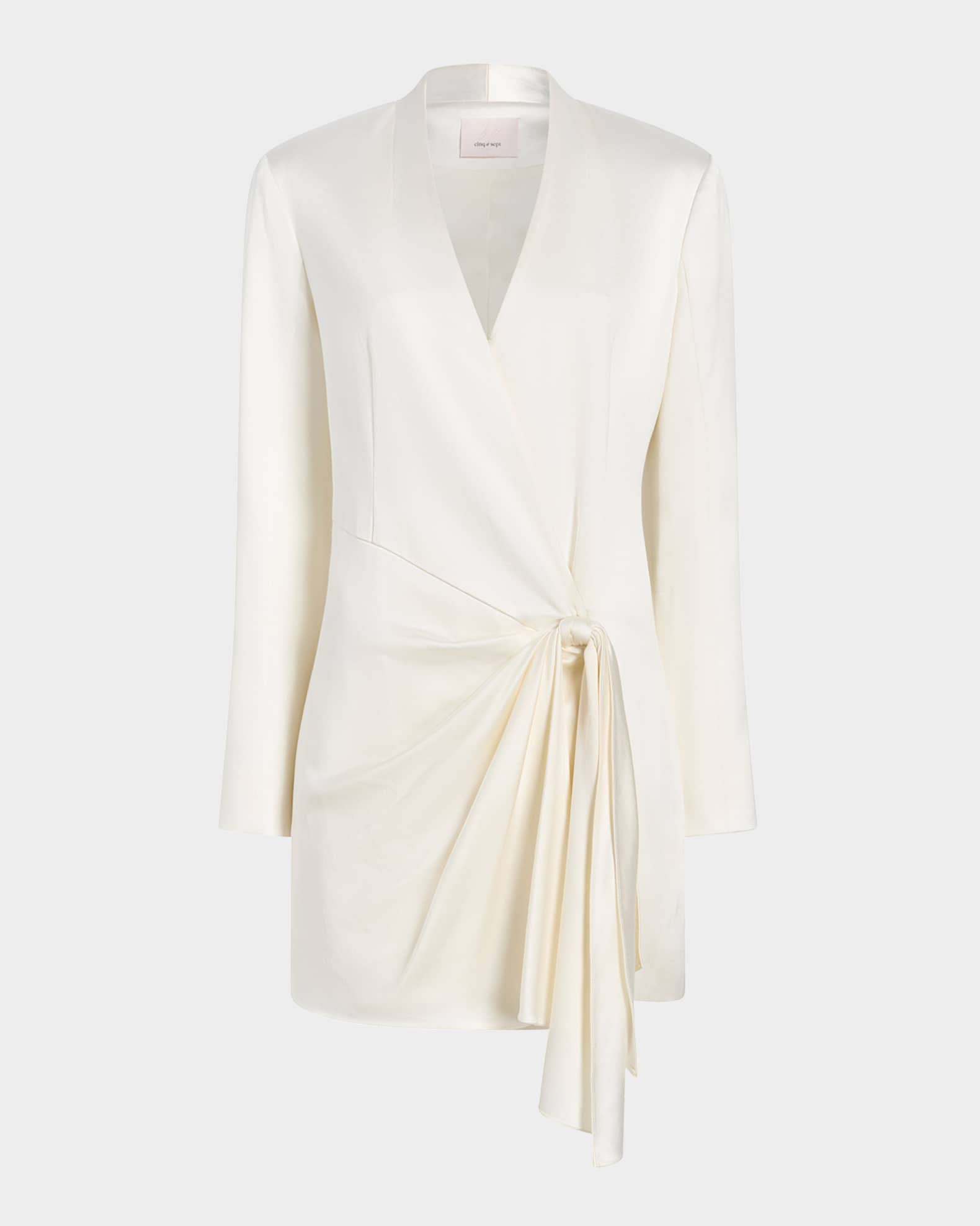 knee length dresses for ladies White Wrap Dress Long Sleeve Faux Feather Cuffs main image 1