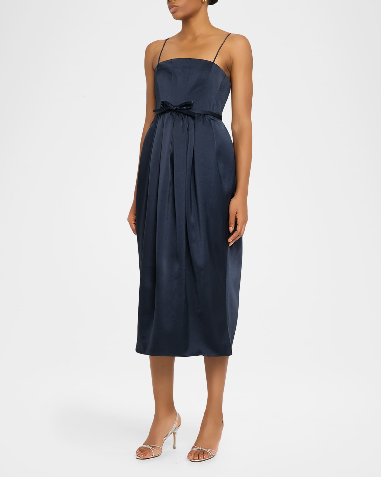 formal dress tea length Mother of the Bride Dress A-Line Tea Length Satin V-Neck Pleated 3/4 Sleeve Formal  Gown COCOMELODY CM0081