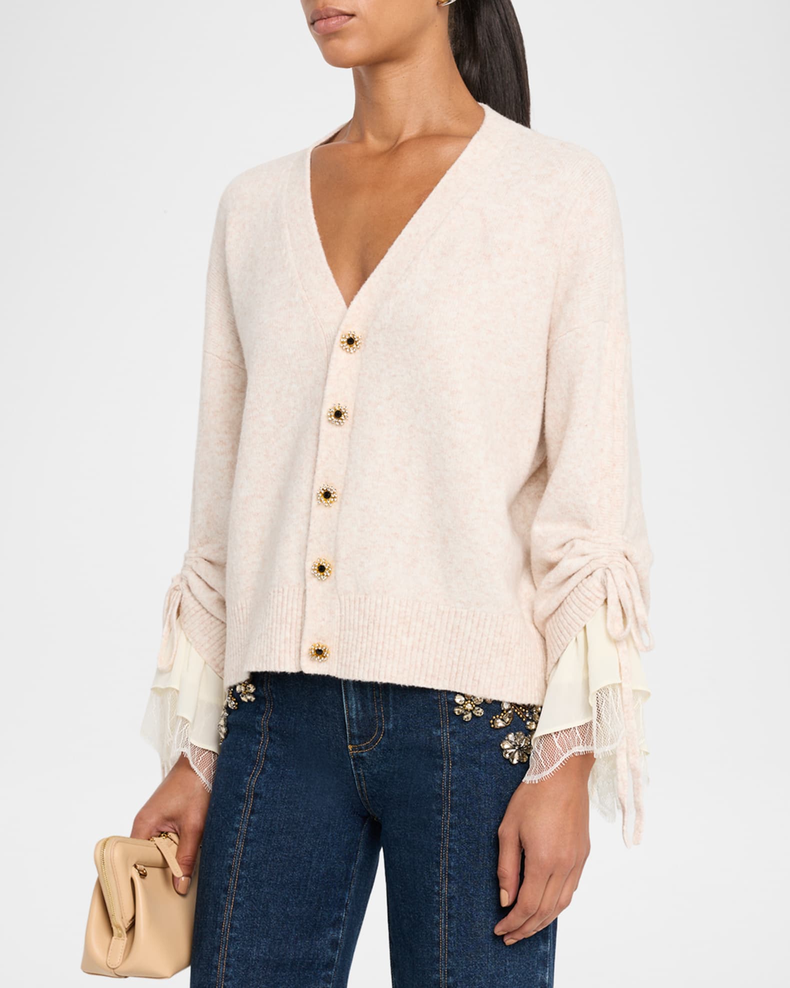 Cinq a Sept Atlas Layered-Cuff Cardigan | Neiman Marcus