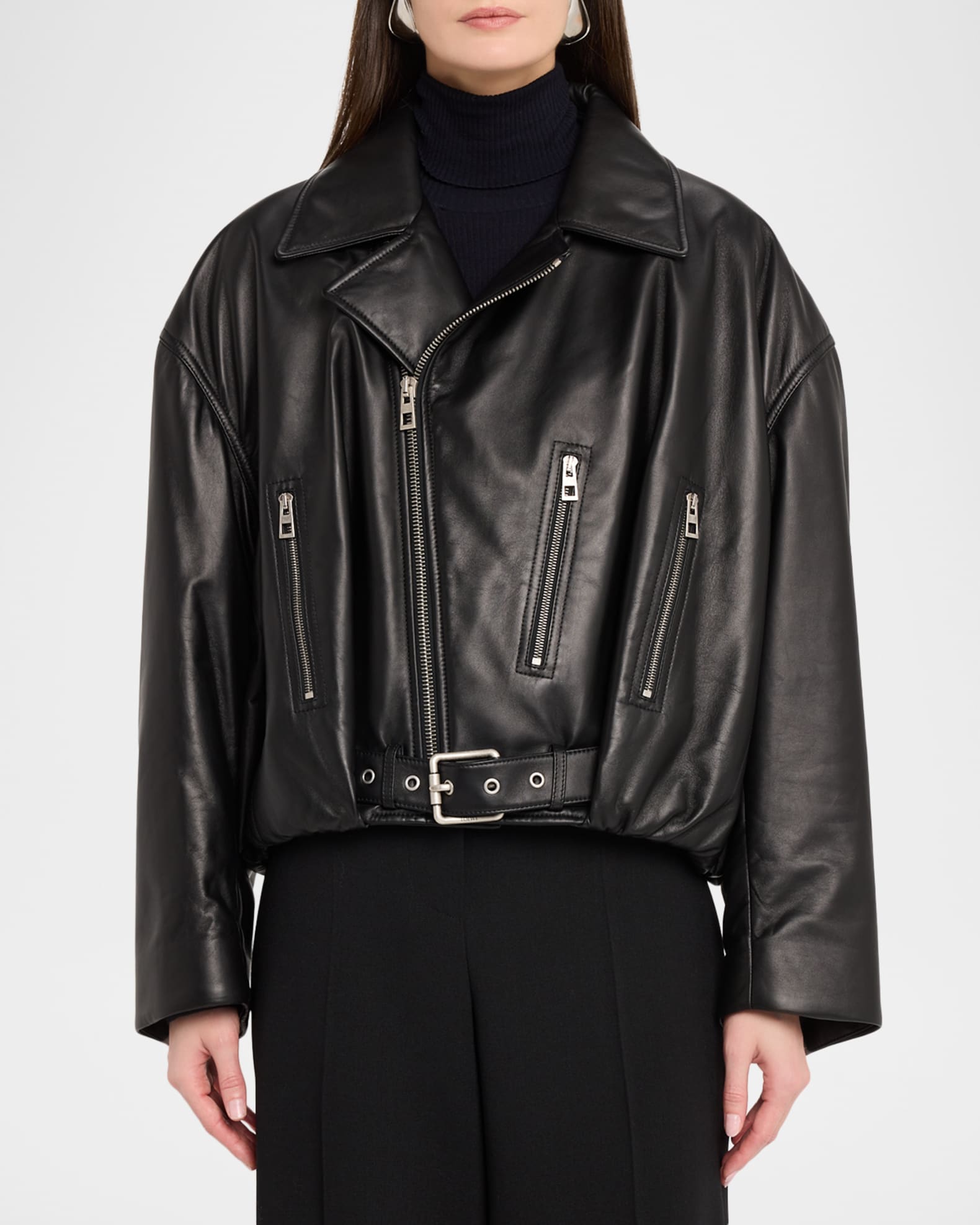LOEWE ナッパレザー 金ボタン ジャケット Loewe Short Nappa Lambskin Biker Jacket | Neiman Marcus