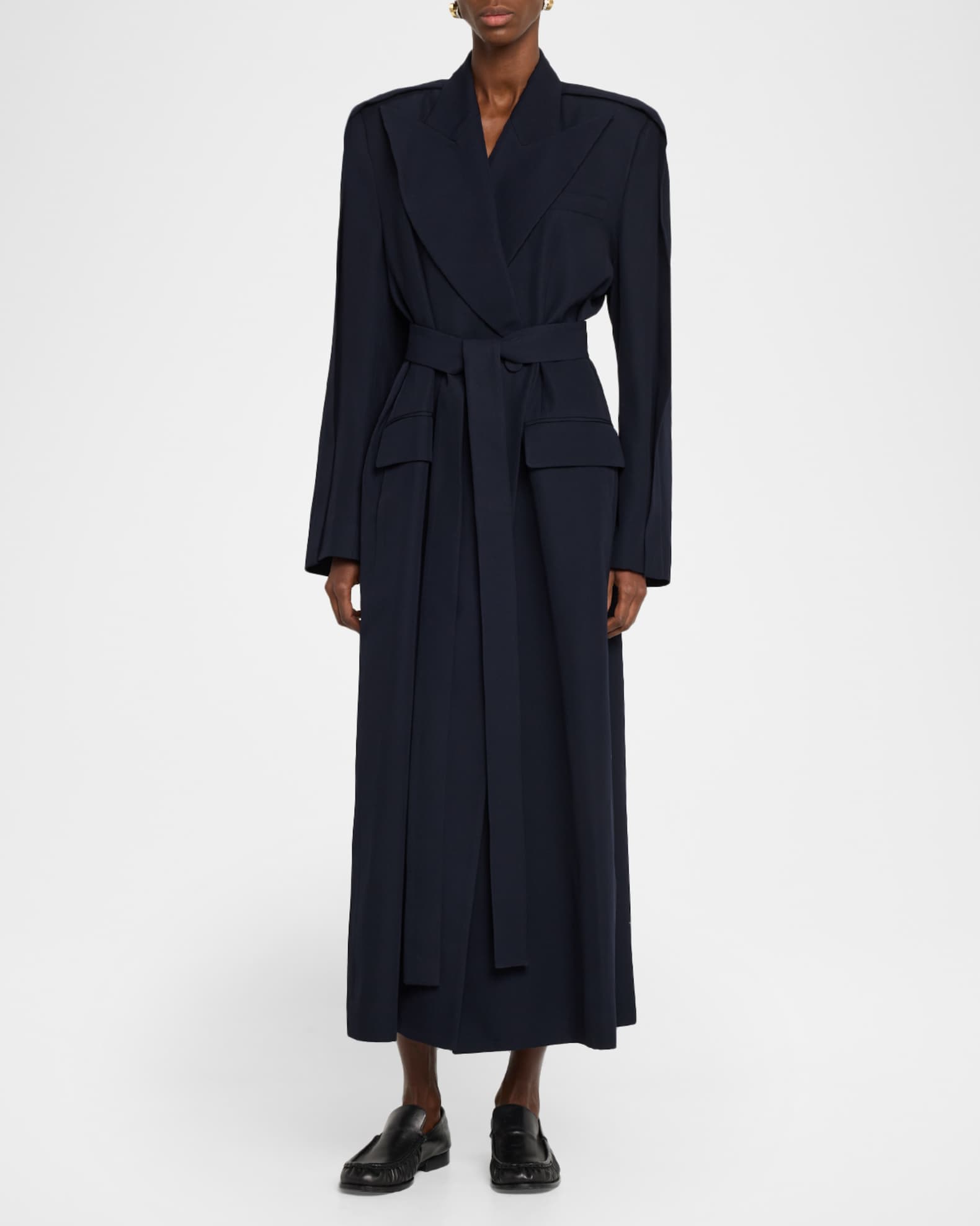 anOnlyChild Jean Double-Breasted Wool Long Robe Coat | Neiman Marcus