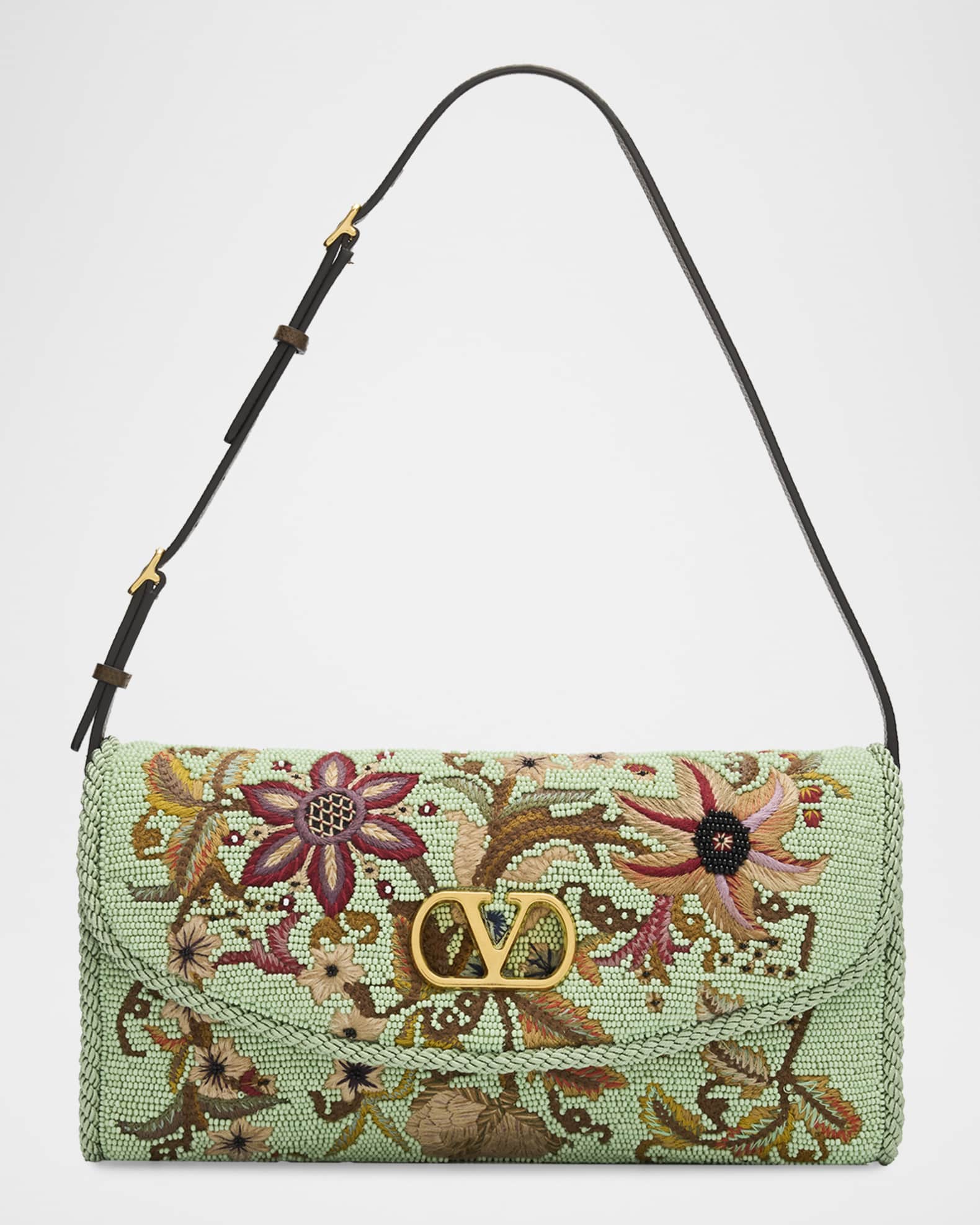 Valentino Garavani Floral-Embroidered Beaded Silk Shoulder Bag
