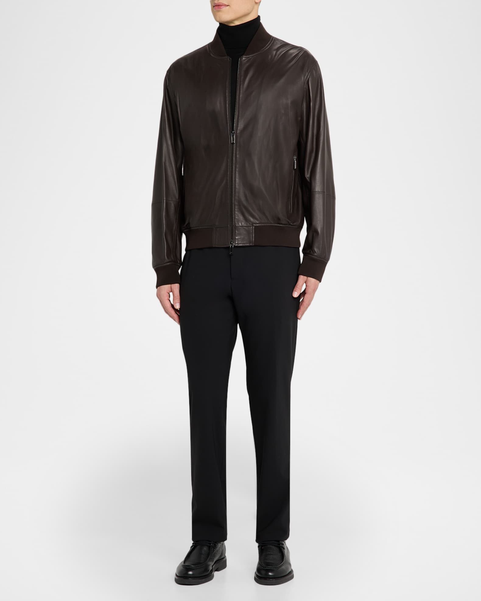 Emporio Armani Men's Leather Knit-Trim Jacket | Neiman Marcus