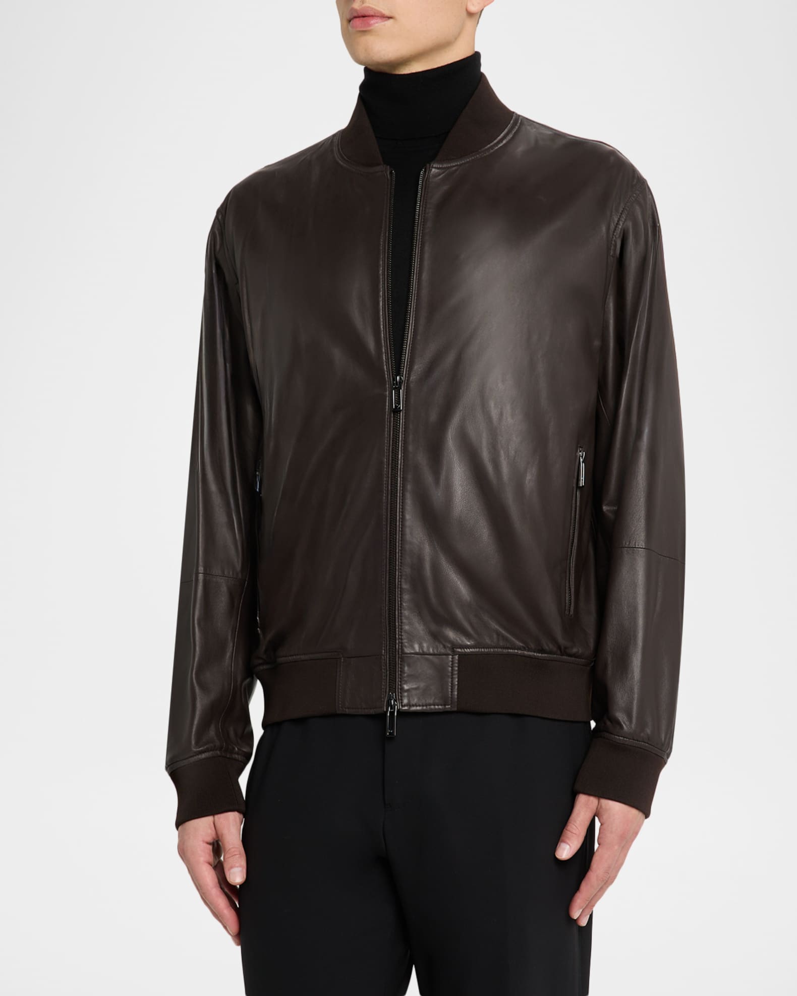 Emporio Armani Men's Leather Knit-Trim Jacket | Neiman Marcus