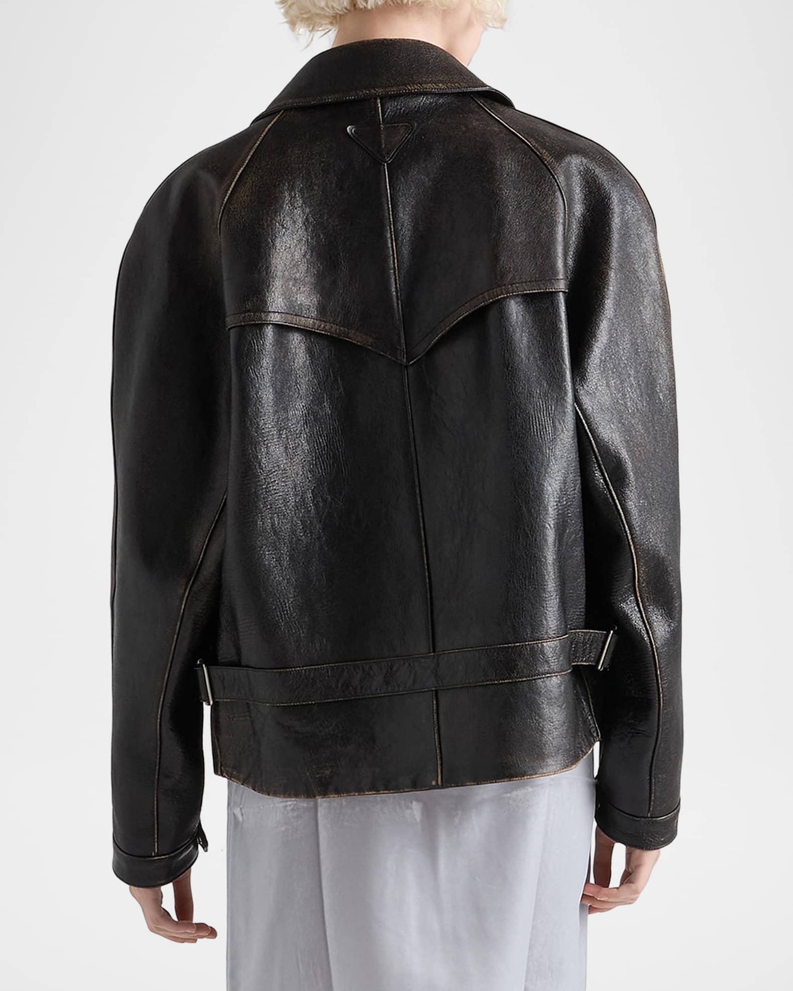 Prada Leather Shirting Zip-Front Jacket | Neiman Marcus