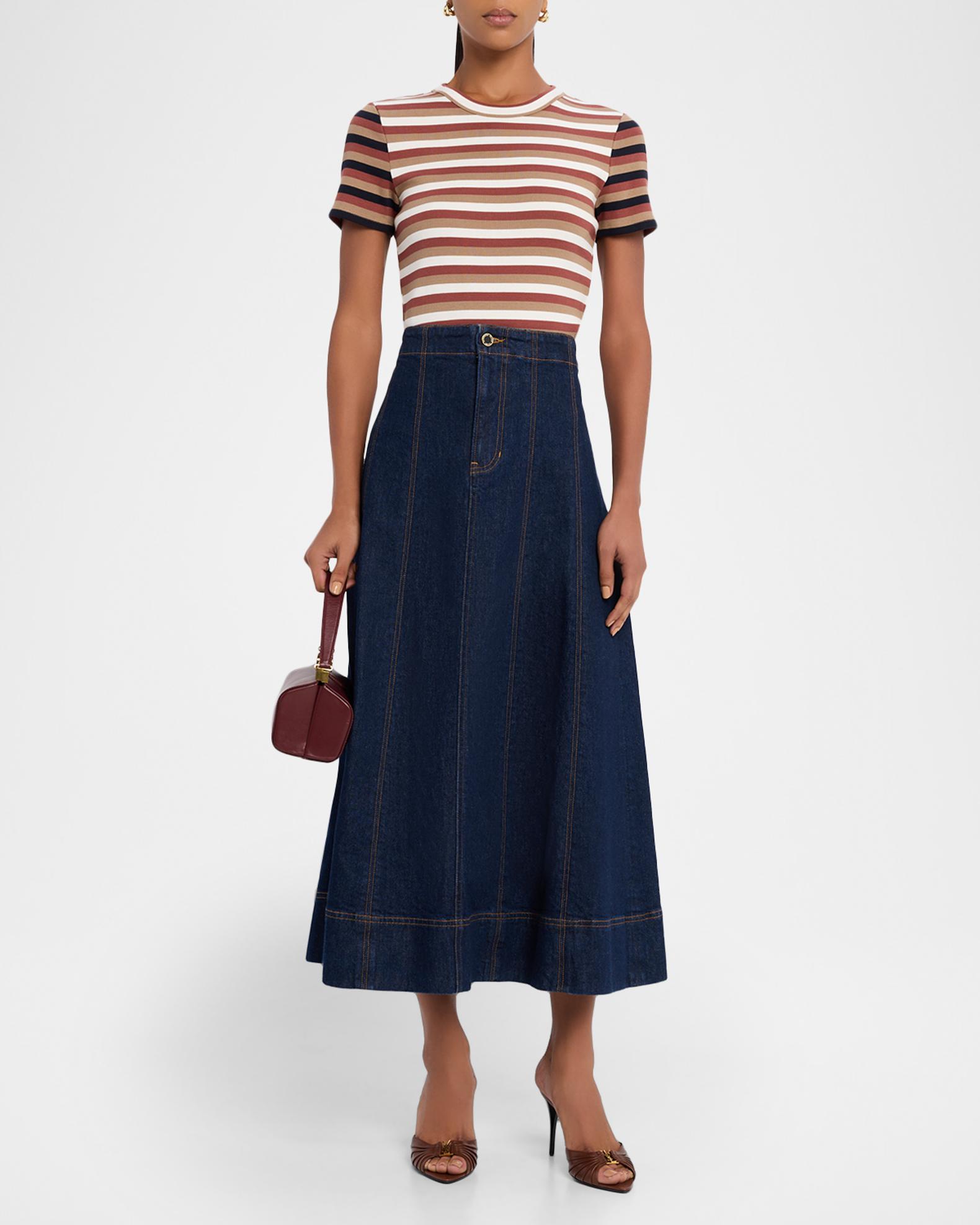 Veronica Beard Pruitt Striped Ribbed T-Shirt | Neiman Marcus