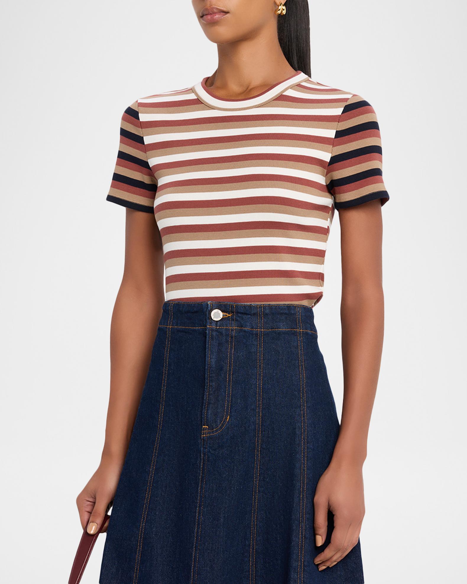 Veronica Beard Pruitt Striped Ribbed T-Shirt | Neiman Marcus