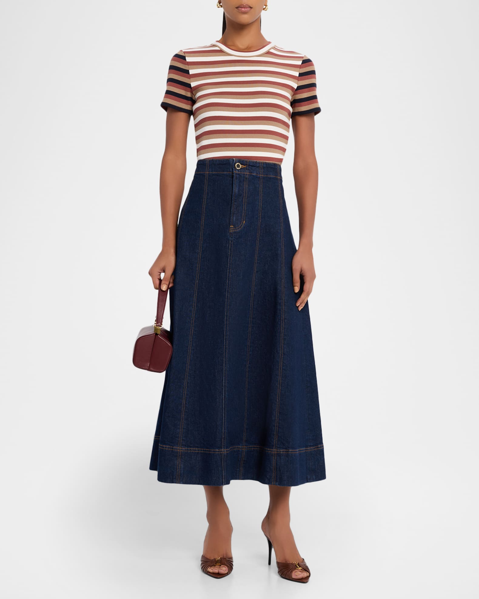 Veronica Beard Alix Denim Midi Skirt | Neiman Marcus