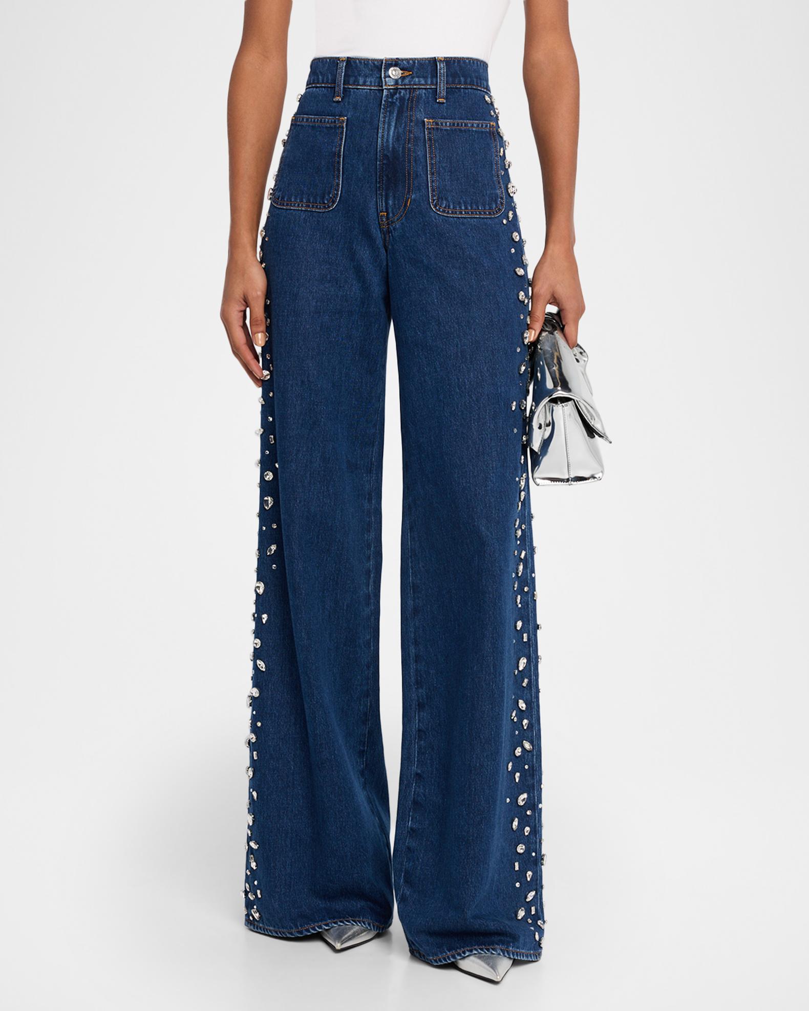 Veronica Beard Kasey Embellished Mid-Rise Jeans | Neiman Marcus