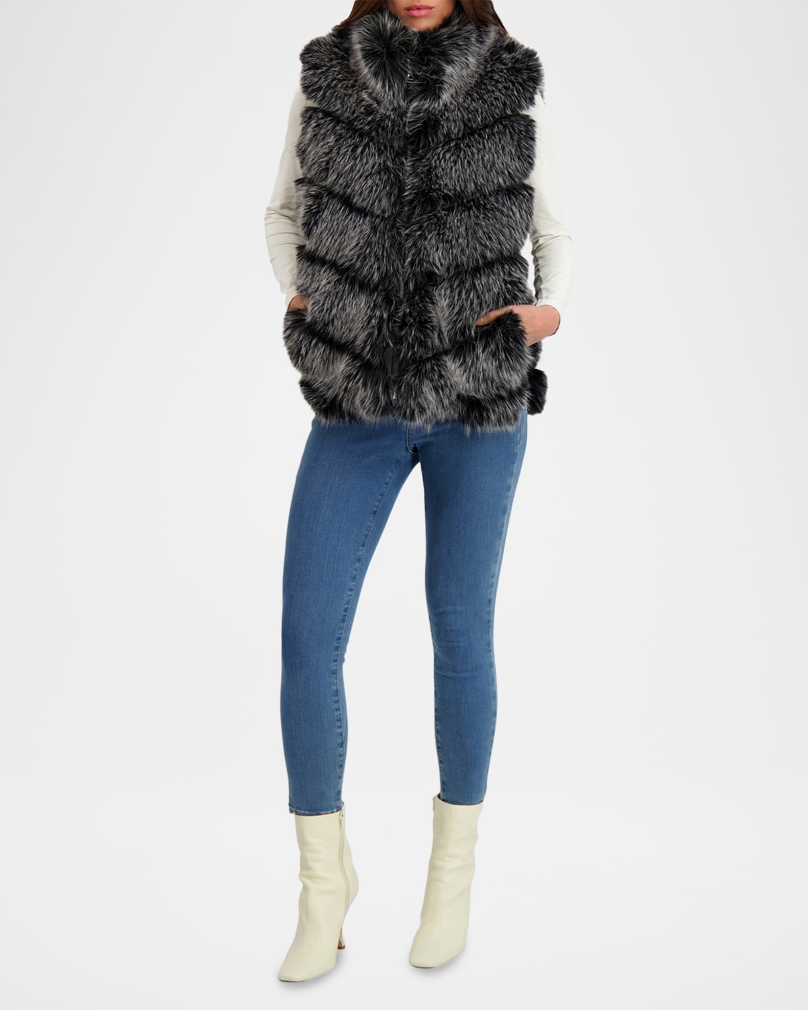Lyla Grant Fur-Free Quilted Faux Fox Vest | Neiman Marcus