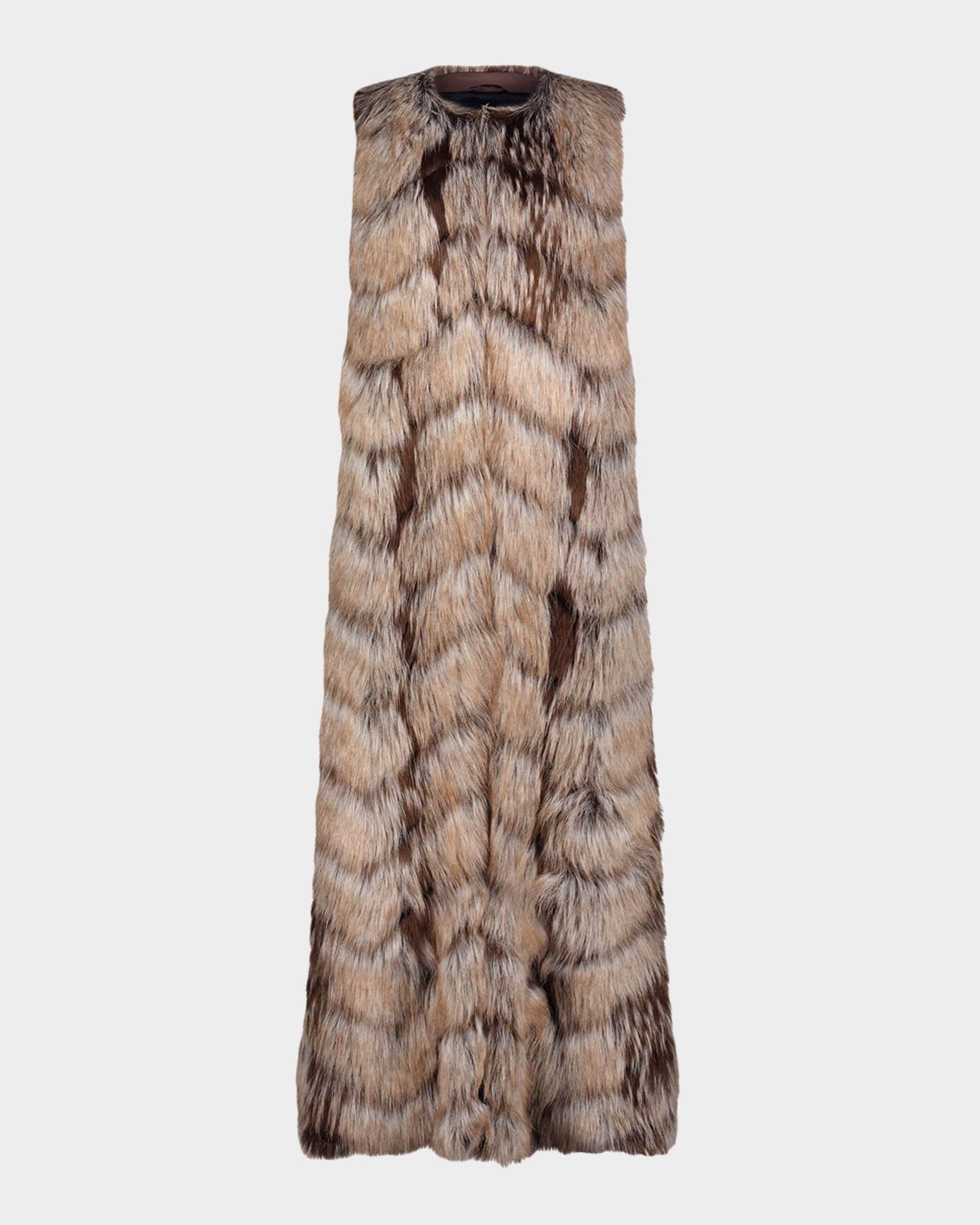 Lyla Grant Fur-Free Floor-Length Faux Fox Vest | Neiman Marcus