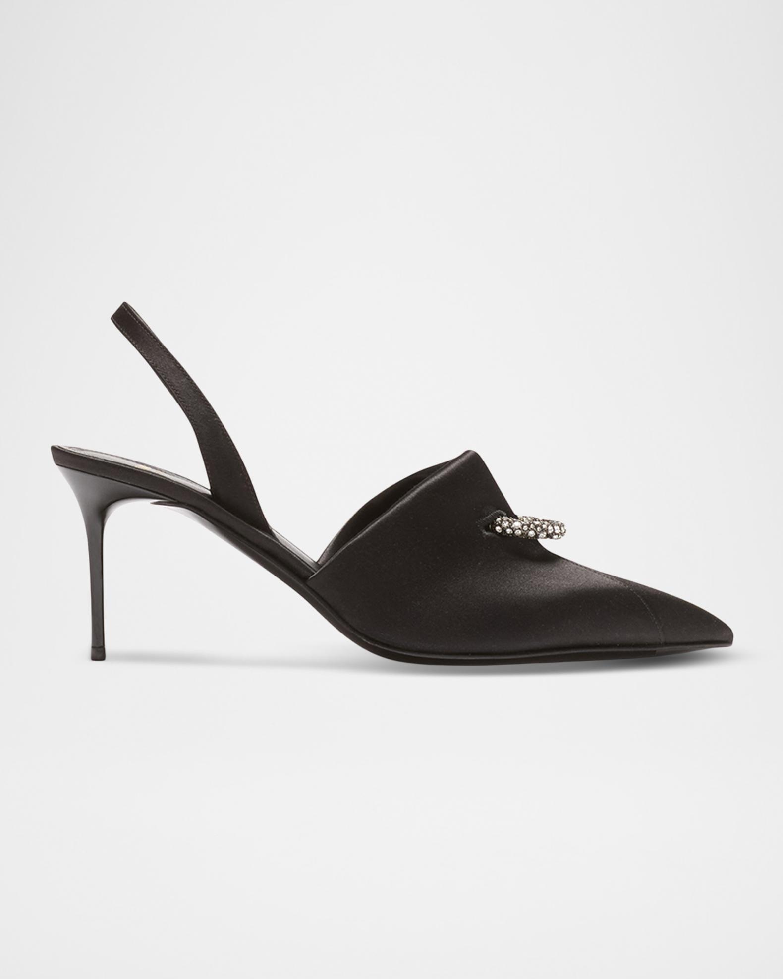 Balmain 75mm Opa Noir Pierced Satin Slingback Pumps | Neiman Marcus