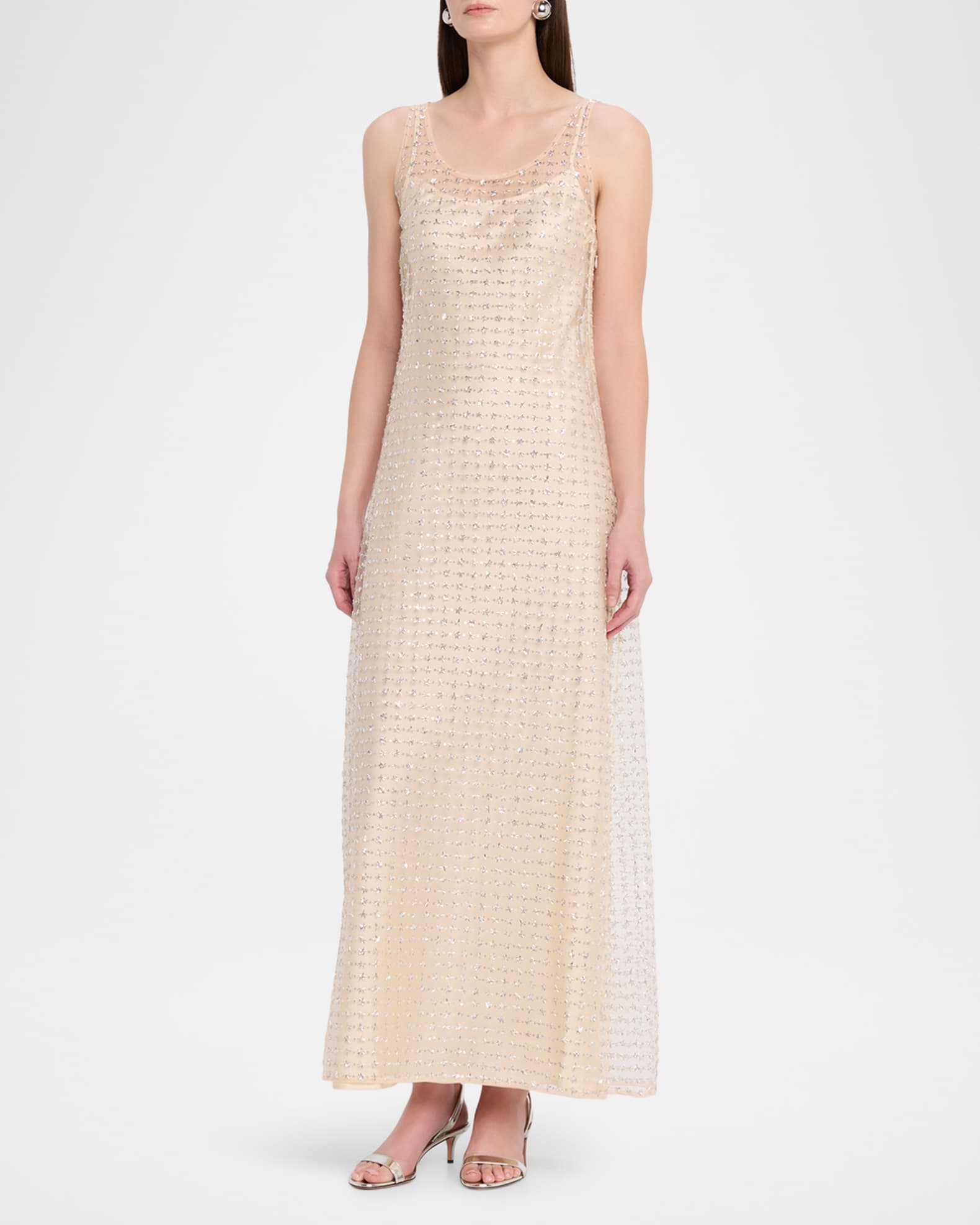 knee length dresses for ladies Staud Mesa Riverstone Sequin Combo Maxi Dress