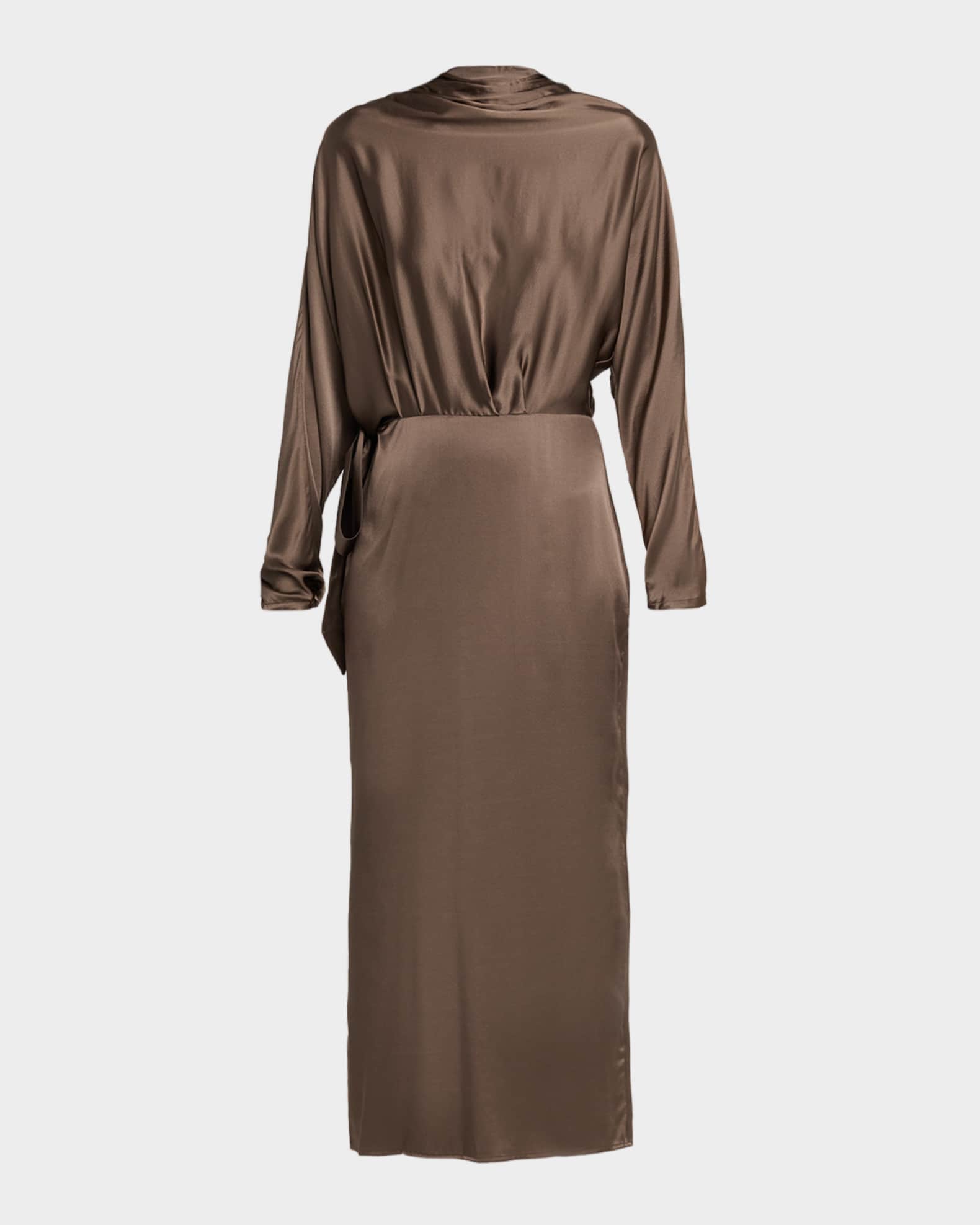 chinese dress ladies Long Sleeve Satin Slip Dress in Golden Beige – Hijabglamour main image 0