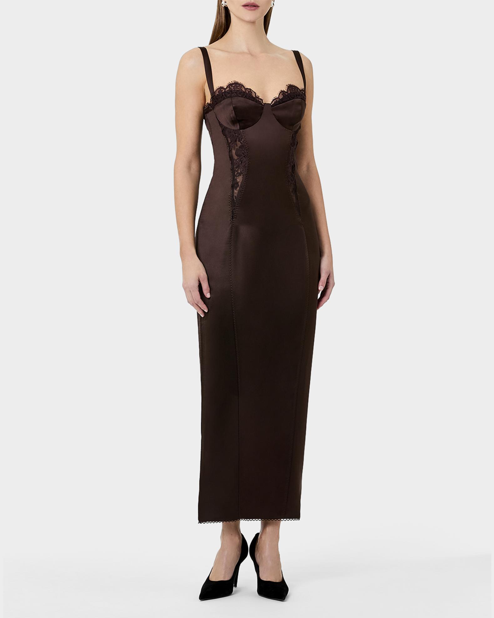 dominique midi dress NICHOLAS Dominique Lace-Trim Satin Midi Dress