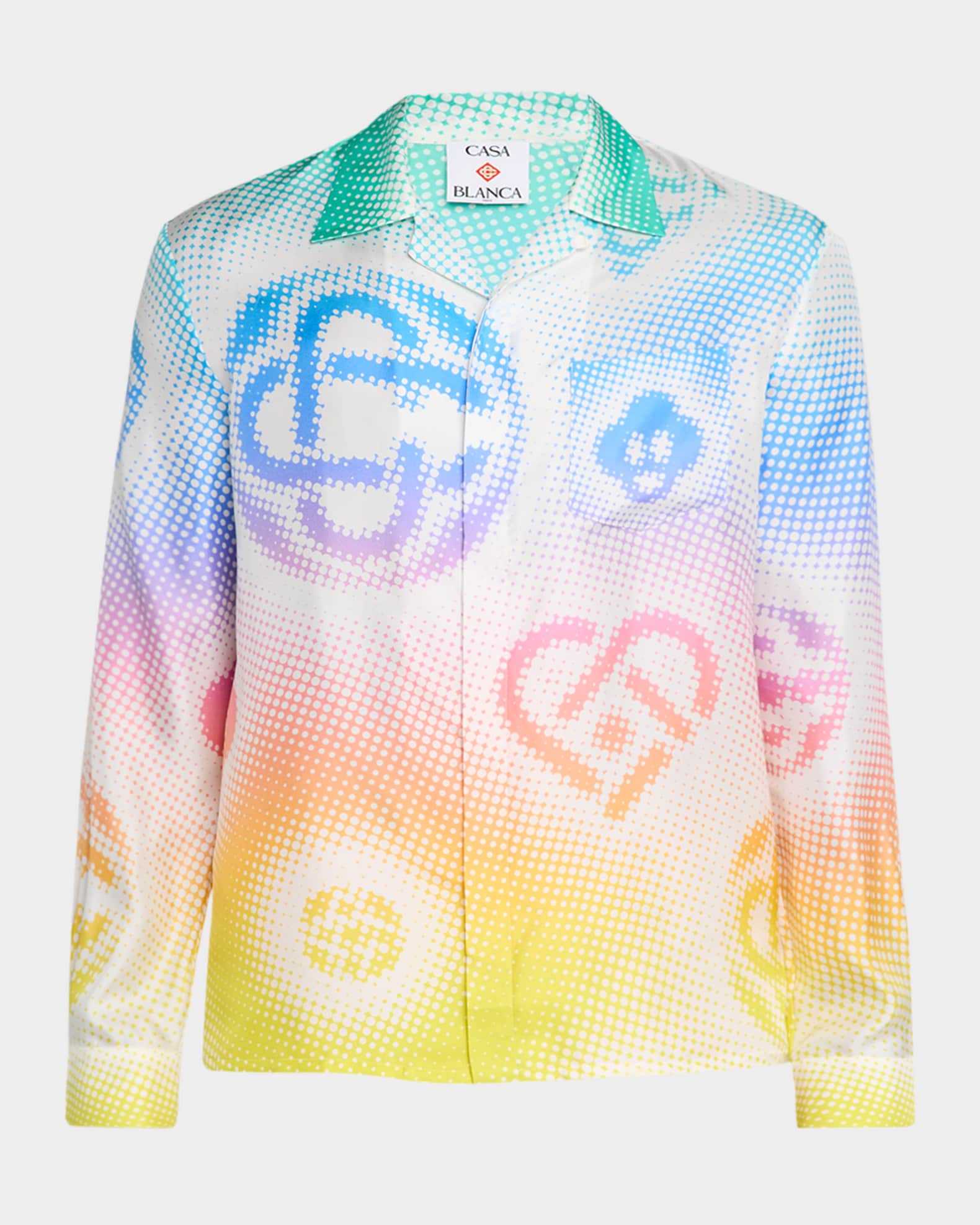 CASABLANCA Men's Halftone Logo Silk Button-Down Shirt | Neiman Marcus