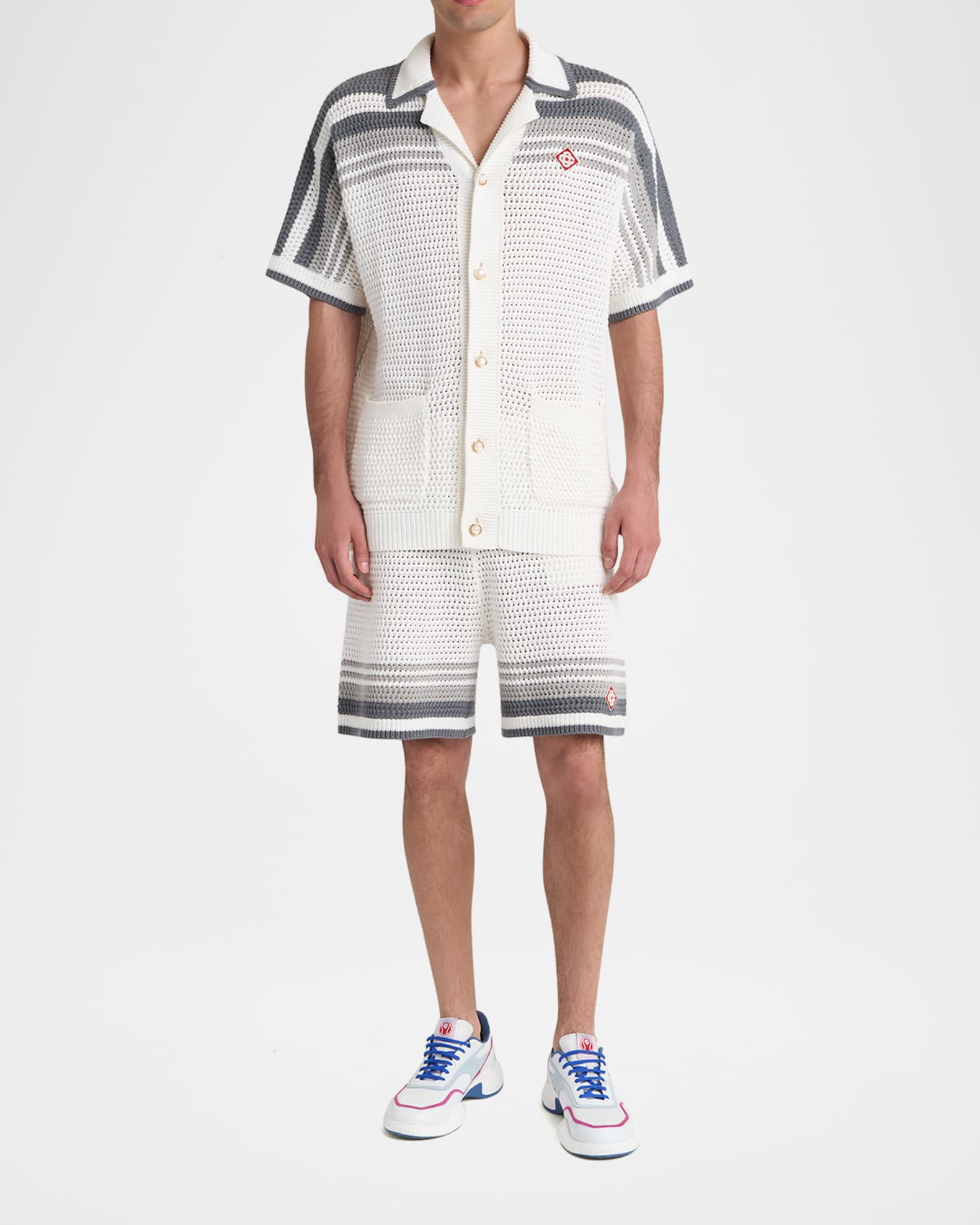 CASABLANCA Men's Cotton Crochet Short-Sleeve Tennis Shirt | Neiman