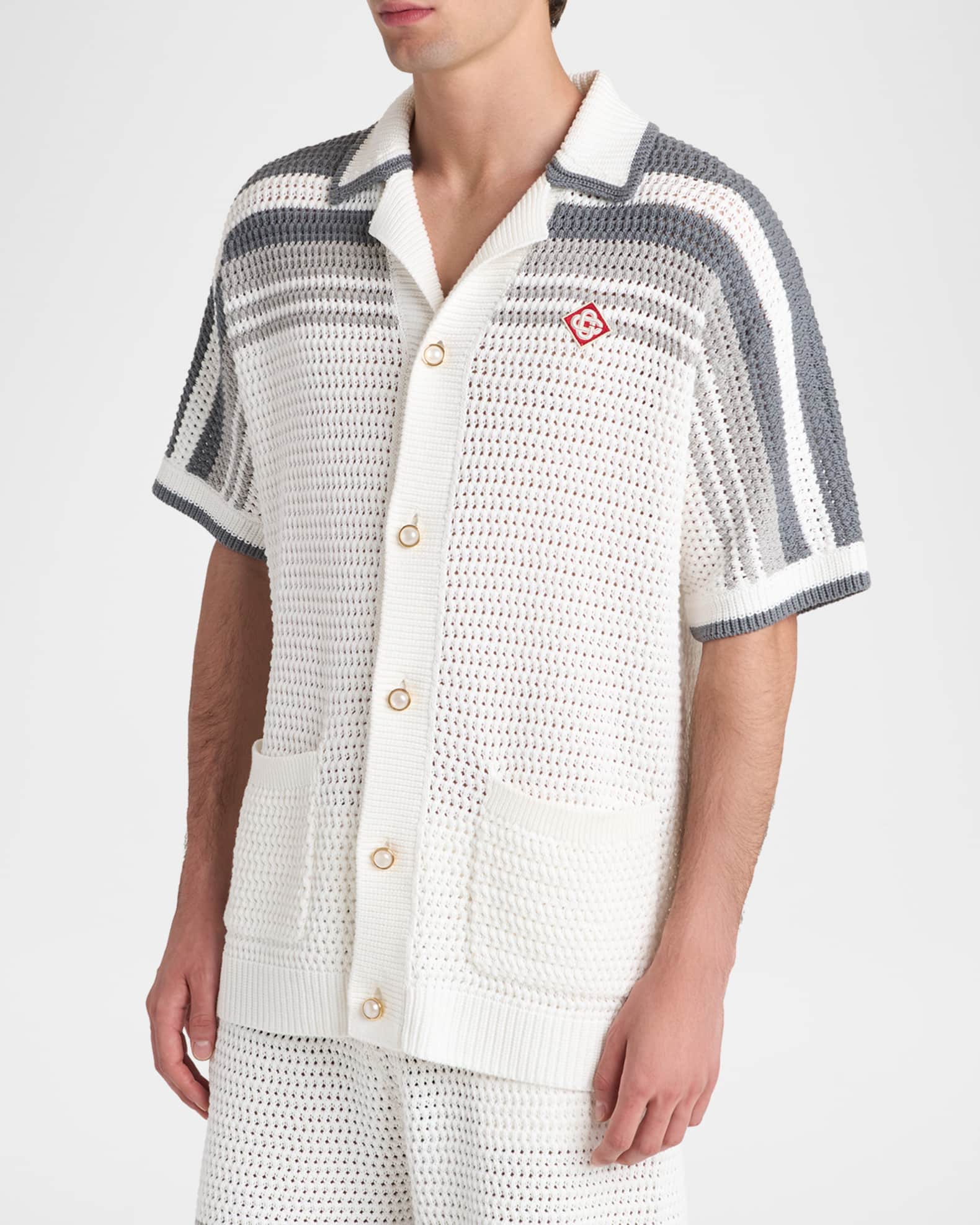 CASABLANCA Men's Cotton Crochet Short-Sleeve Tennis Shirt | Neiman