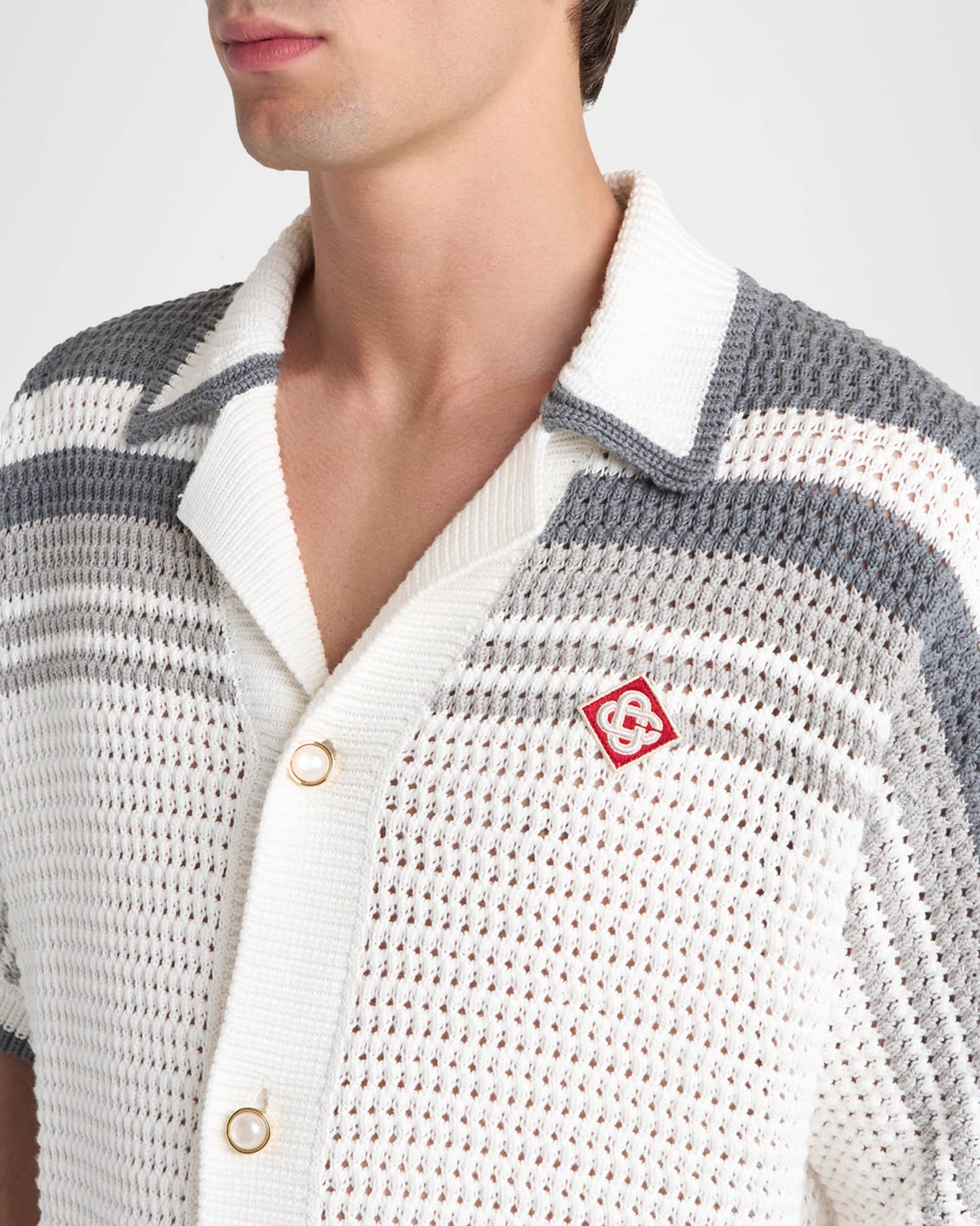 CASABLANCA Men's Cotton Crochet Short-Sleeve Tennis Shirt | Neiman