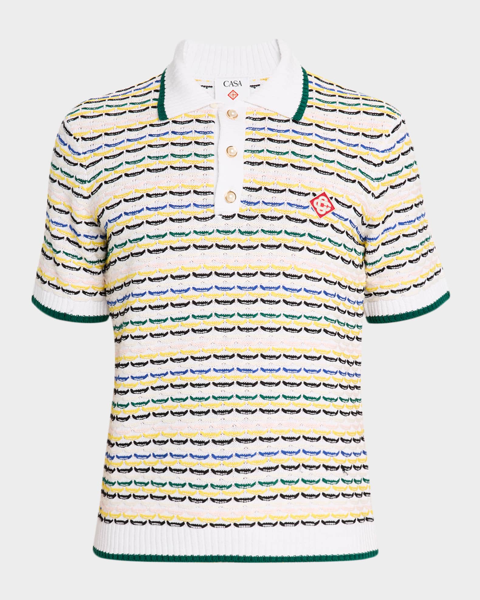 CASABLANCA Men's Tuck Stitch Stripe Knit Polo Shirt | Neiman Marcus