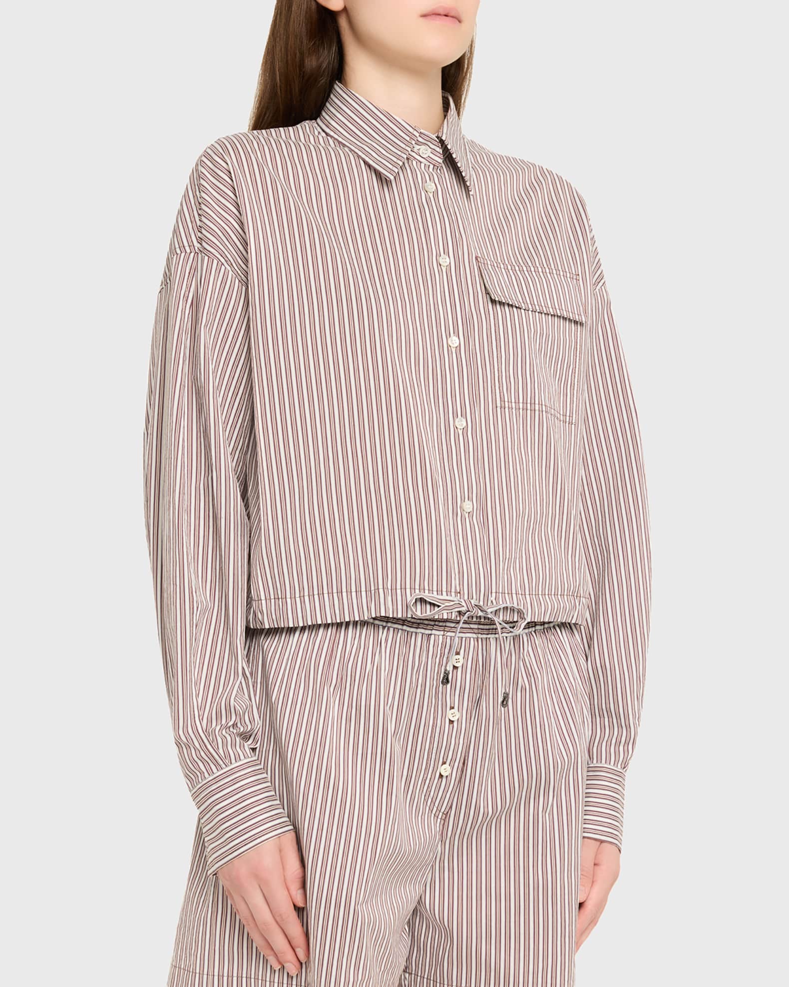 Brunello Cucinelli Striped Crispy Cotton-Silk Drawstring Button