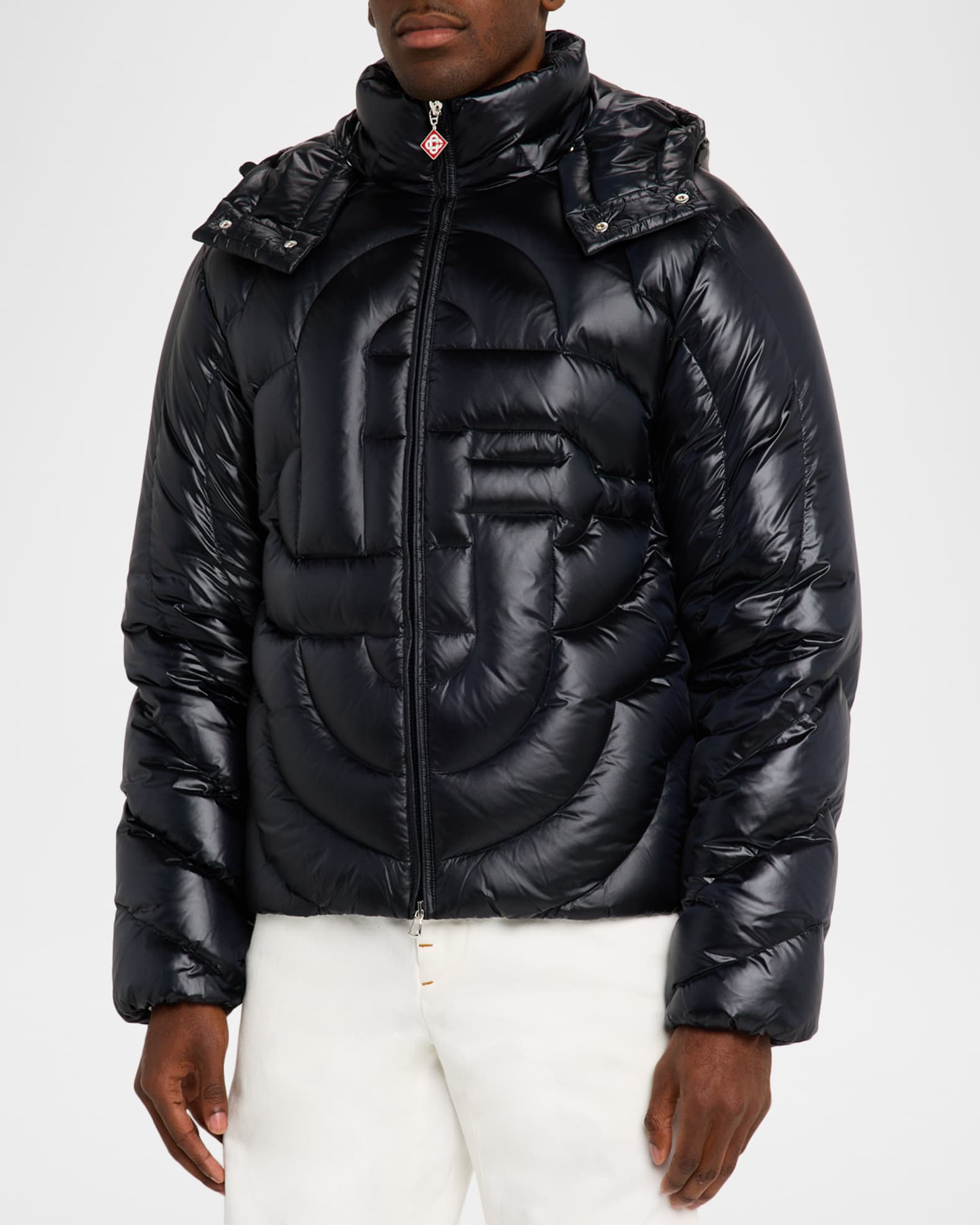 CASABLANCA Men's Monogram Quilted Nylon Hooded Puffer Jacket