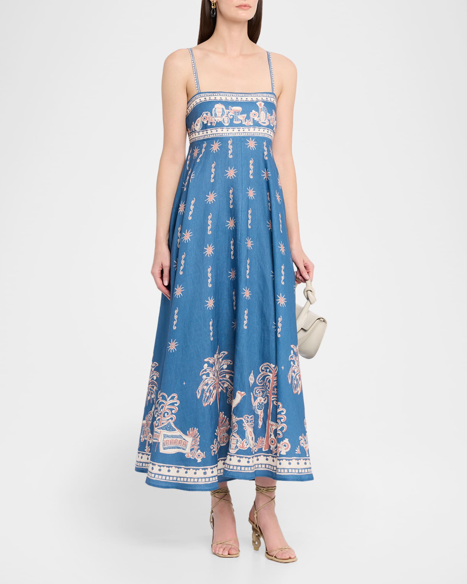 Alemais Acacia Linen Midi Sundress, Blue, Women's, 8, Casual & Work Dresses Day Dresses Sundresses